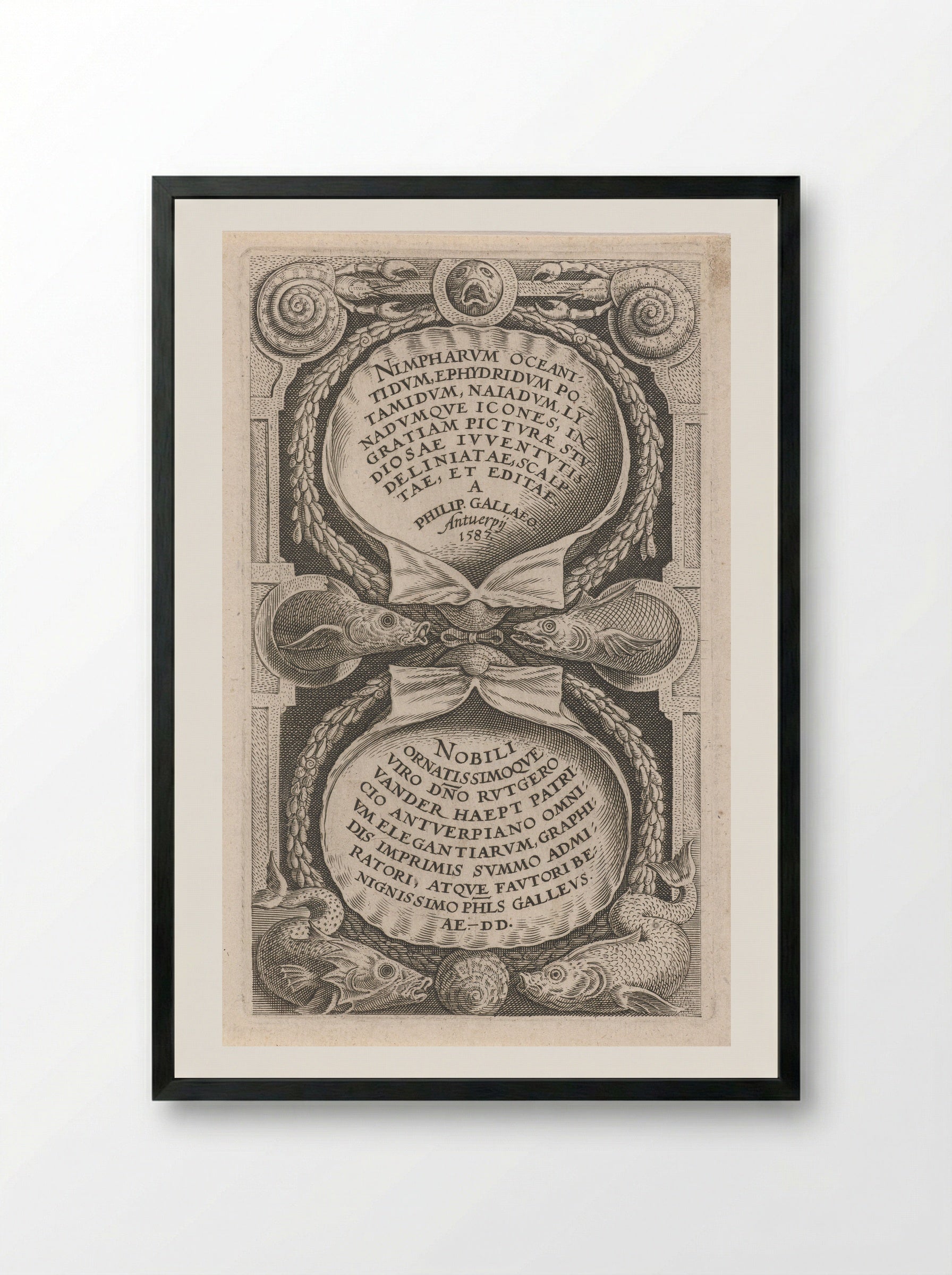 Title Page for a Series of Water Nymphs - Philips Galle - Framed Print Black