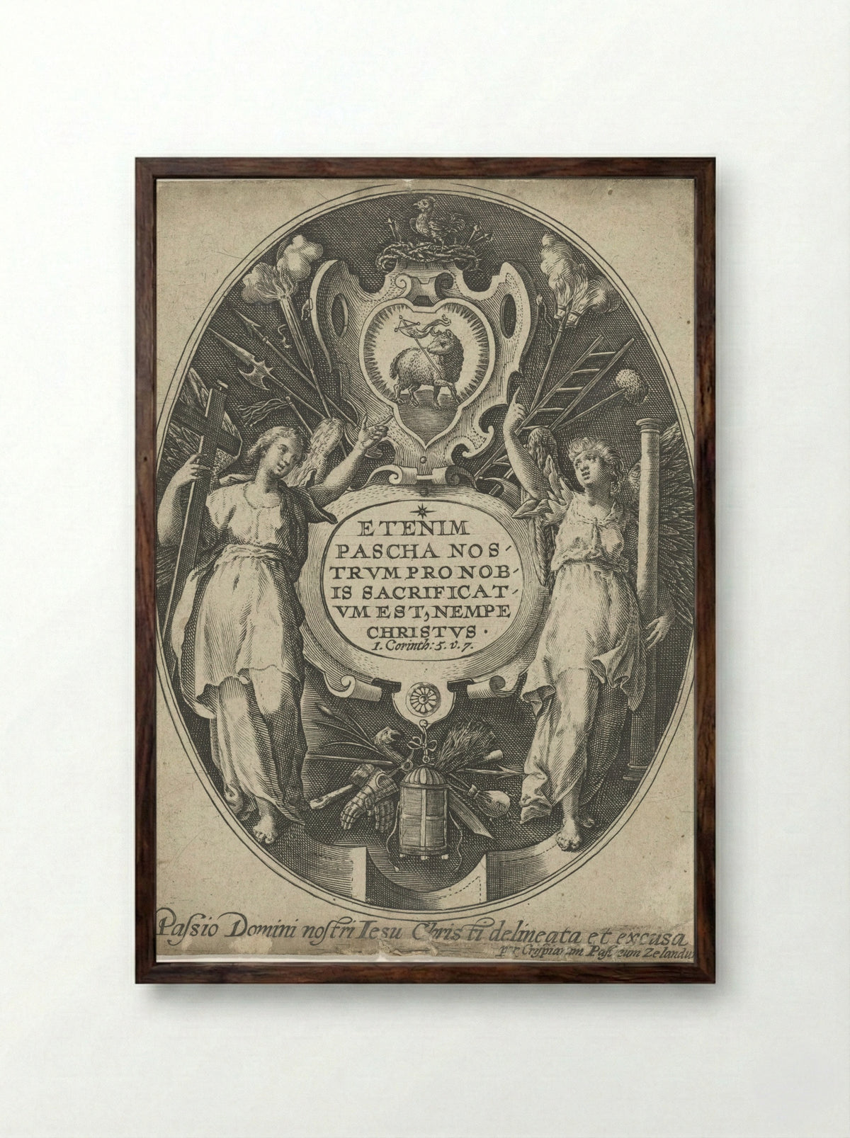 Title Page for a Series on the Passion of Christ - Crispijn van de Passe (I) - Framed Print Dark Wood