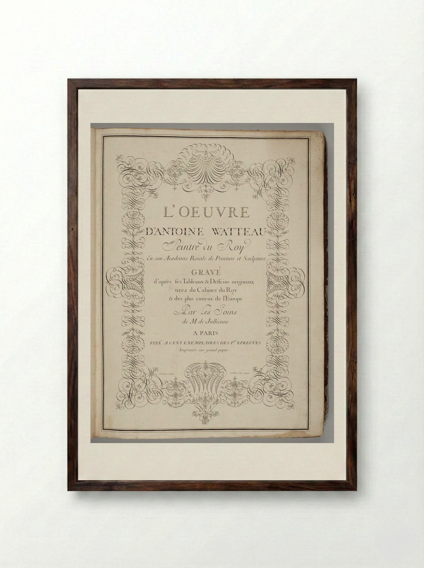 Title Page of L'Oeuvre d'Antoine Watteau - Jean-Antoine Watteau - Framed Print Dark Wood