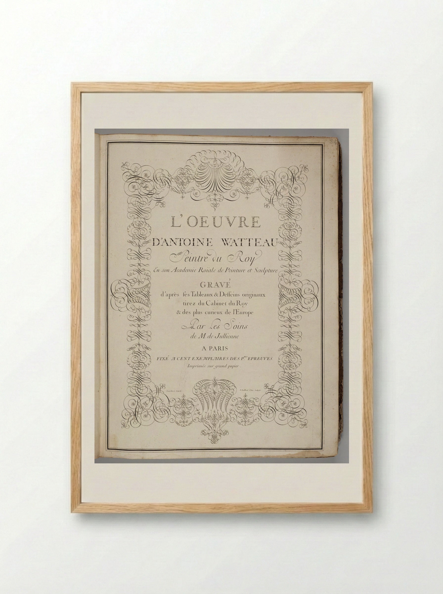 Title Page of L'Oeuvre d'Antoine Watteau - Jean-Antoine Watteau - Framed Print Wood
