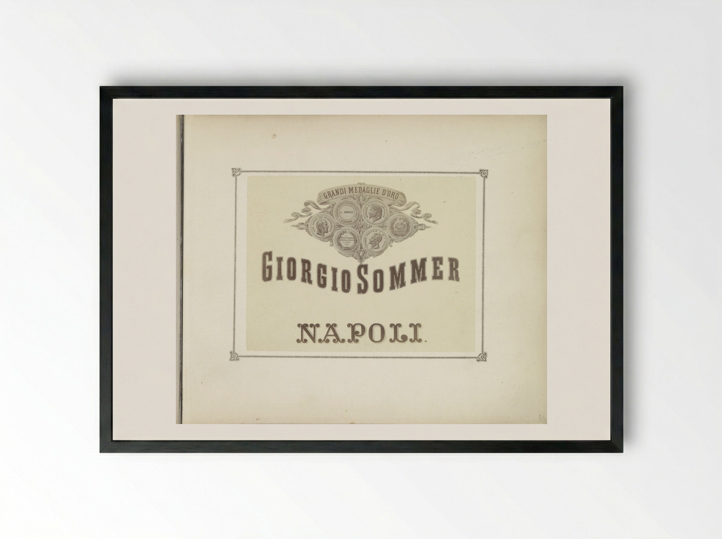 Title Page with Medals and Studio Location - Giorgio Sommer - Framed Print Black