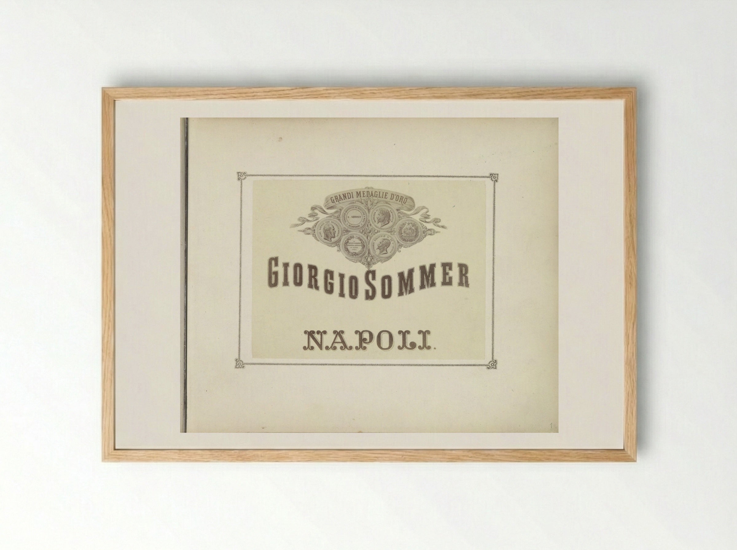 Title Page with Medals and Studio Location - Giorgio Sommer - Framed Print Wood