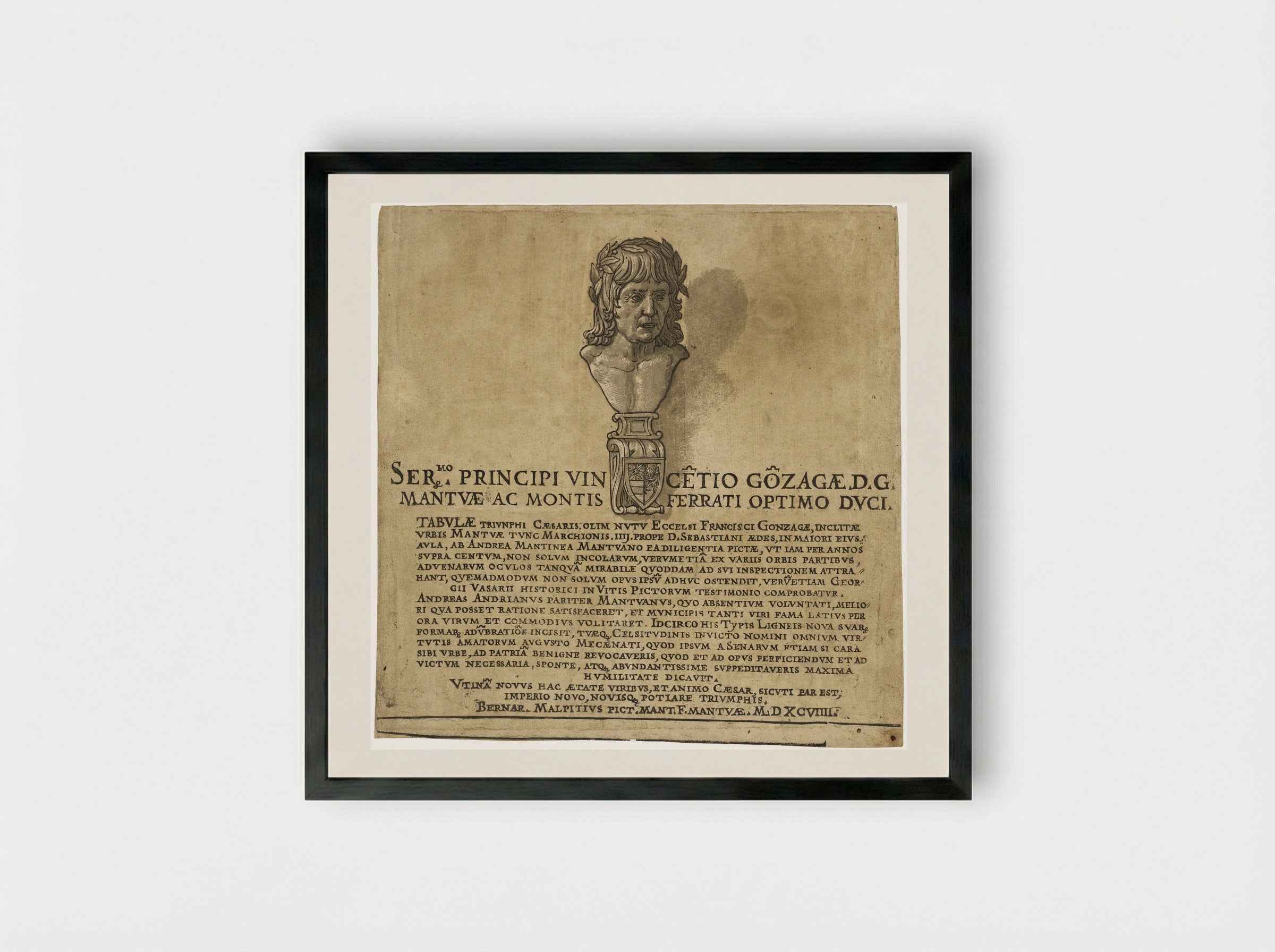 Title Page with Portrait of Andrea Mantegna - Andrea Andreani - Framed Print Black