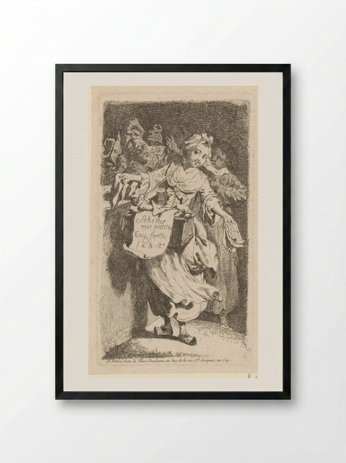 Title Page with a Print Seller - Johann Eleazar Schenau - Framed Print Black