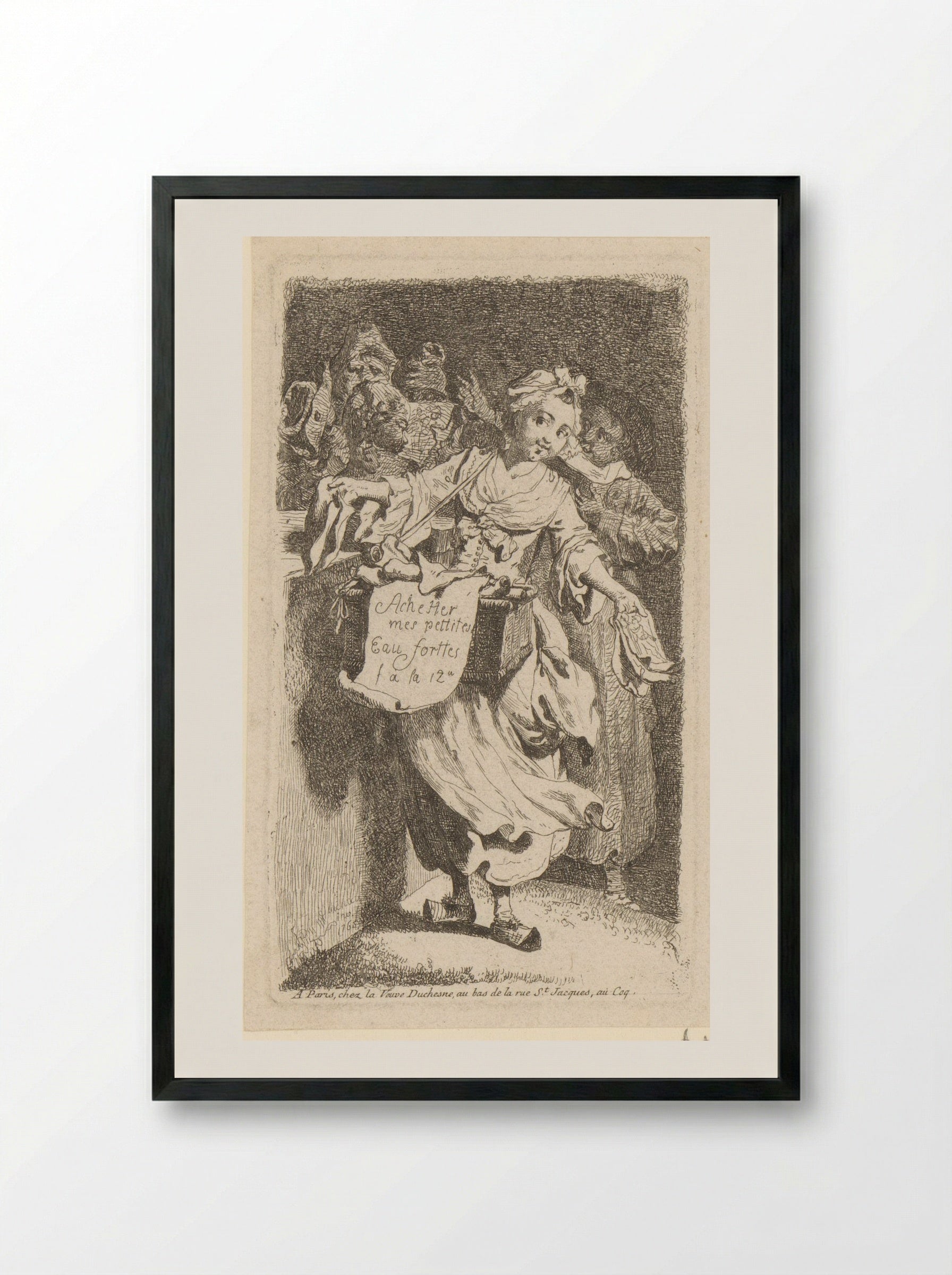 Title Page with a Print Seller - Johann Eleazar Schenau - Framed Print Black