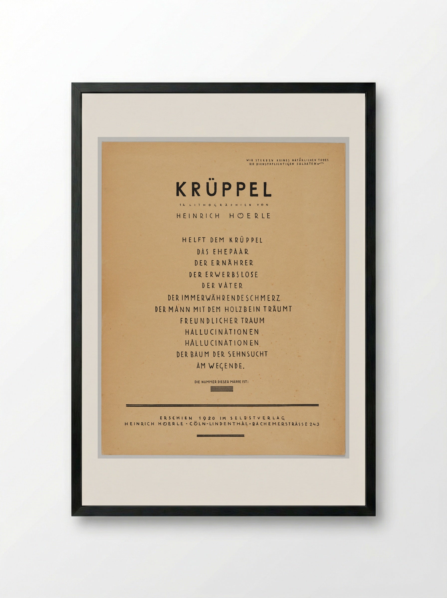 Title page (Krüppel portfolio) - Heinrich Hoerle - Framed Print Black