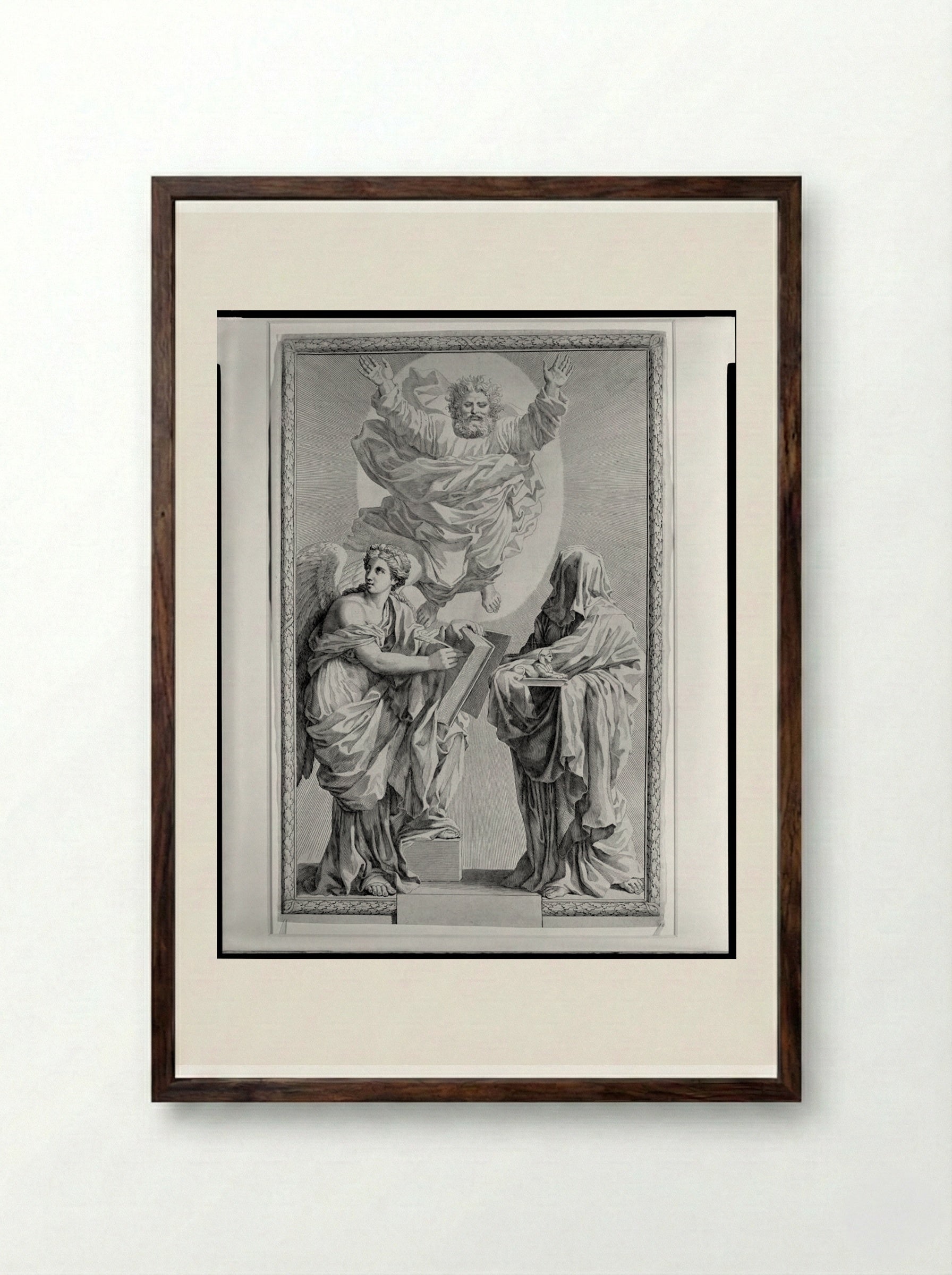 Title-page for the Bible - Claude Mellan - Framed Print Dark Wood