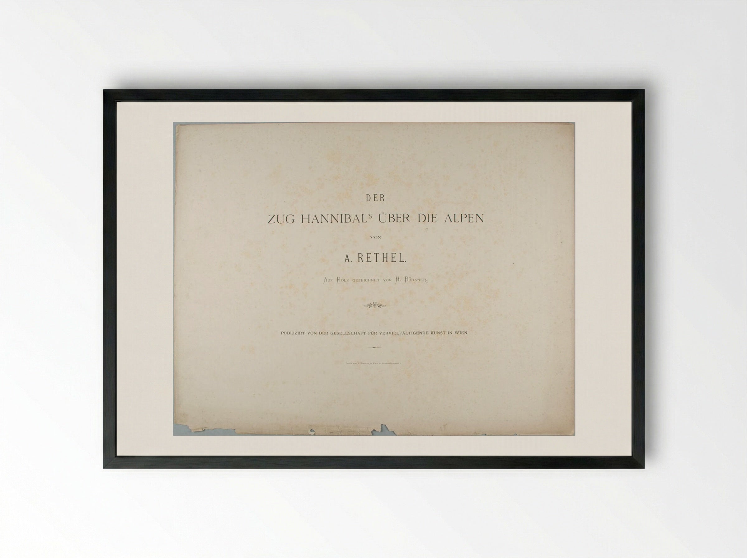 Title page from the portfolio 'Hannibal's March over the Alps' - Alfred Rethel - Framed Print Black