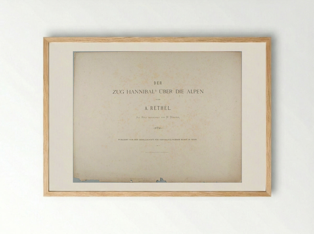 Title page from the portfolio 'Hannibal's March over the Alps' - Alfred Rethel - Framed Print Wood