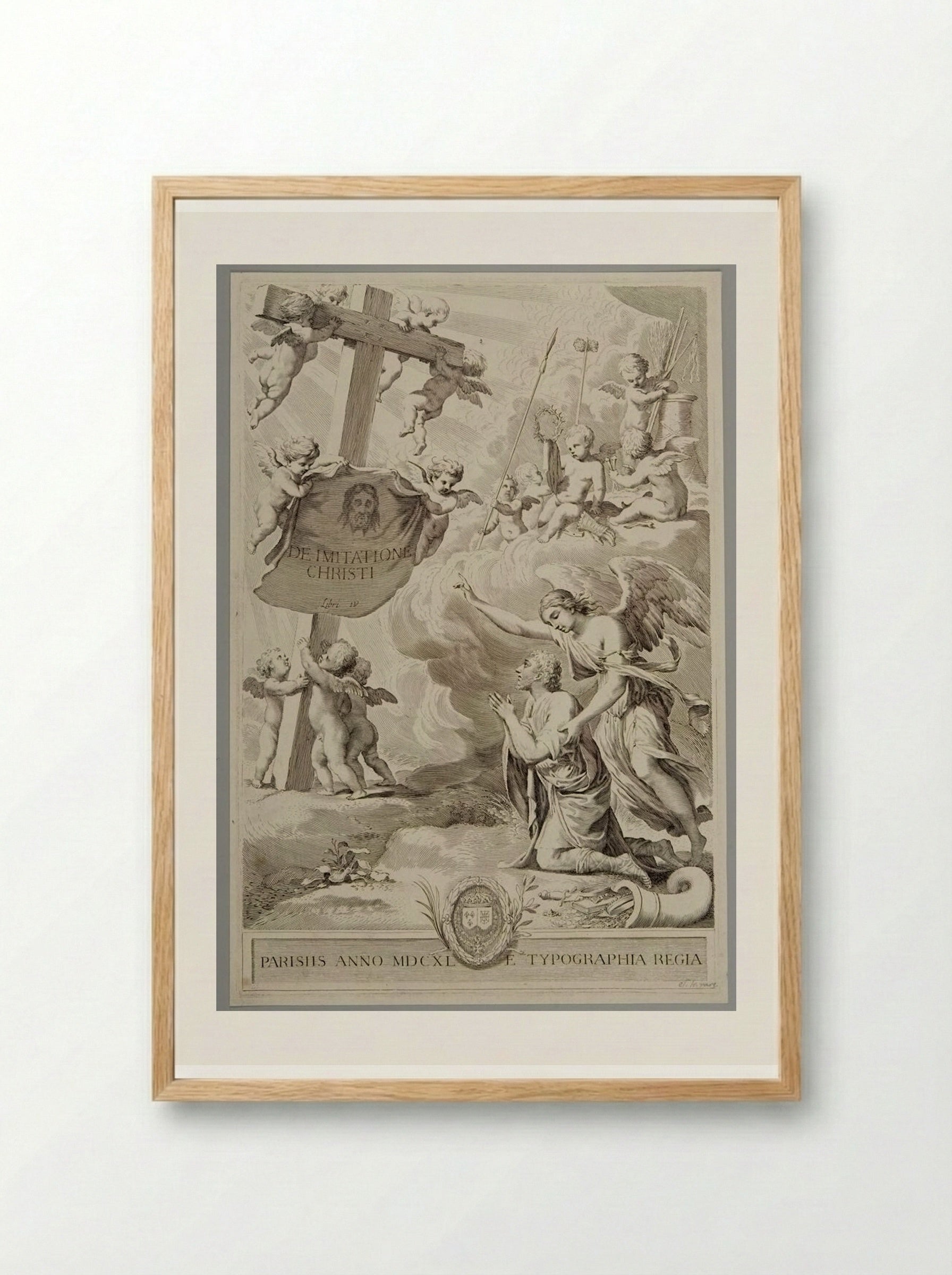 Title-page of the Imitation of Jesus Christ - Claude Mellan - Framed Print Wood
