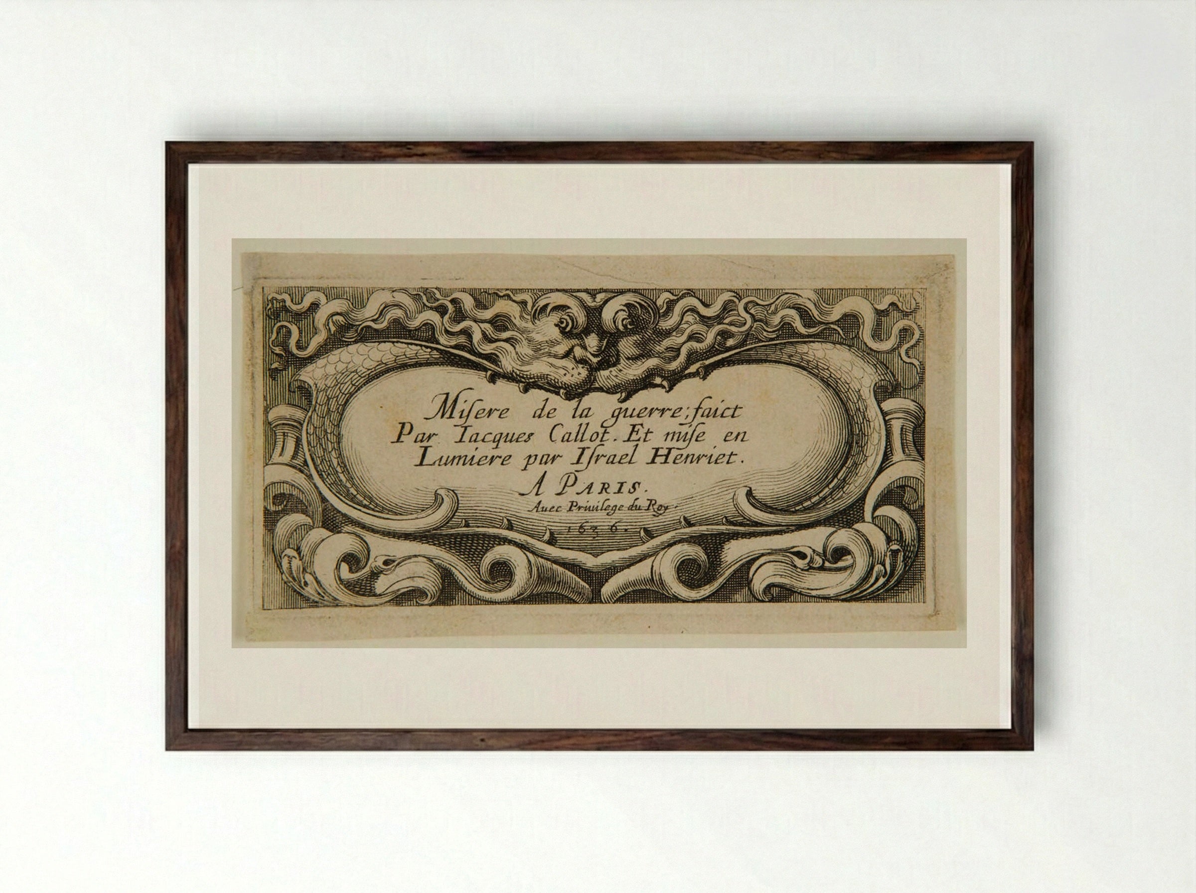 Title to Les Petites Misères de la Guerre - Abraham Bosse - Framed Print Dark Wood