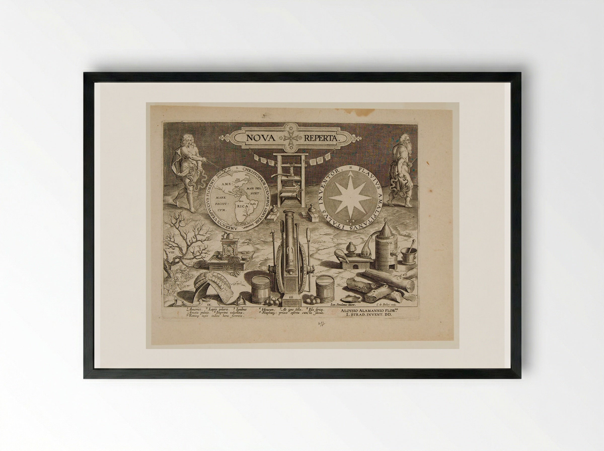 Titlepage, Nova Reperta - Theodoor Galle - Framed Print Black