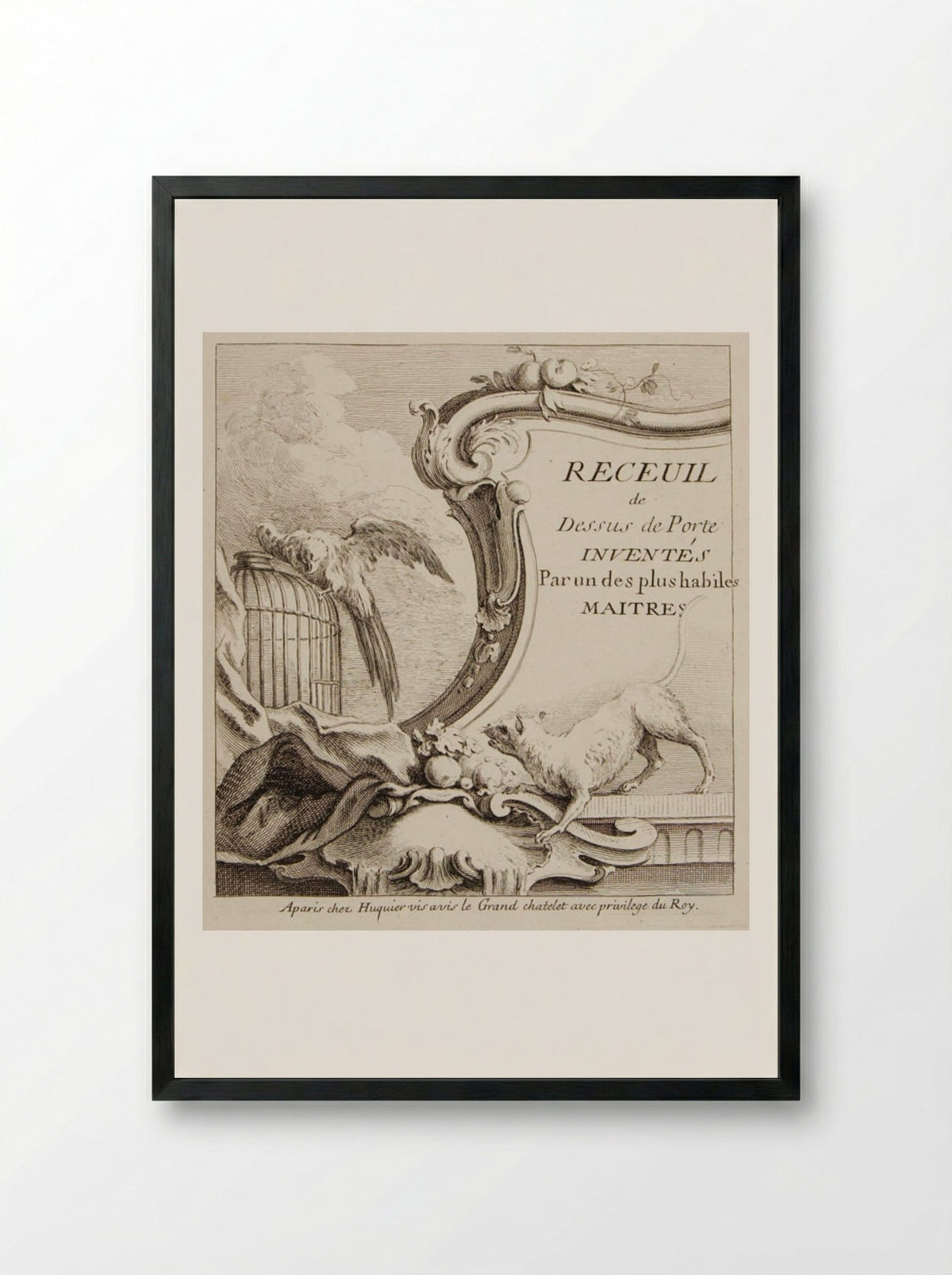 Titlepage (Receuil de Dessus de Porte) - Gabriel Huquier - Framed Print Black