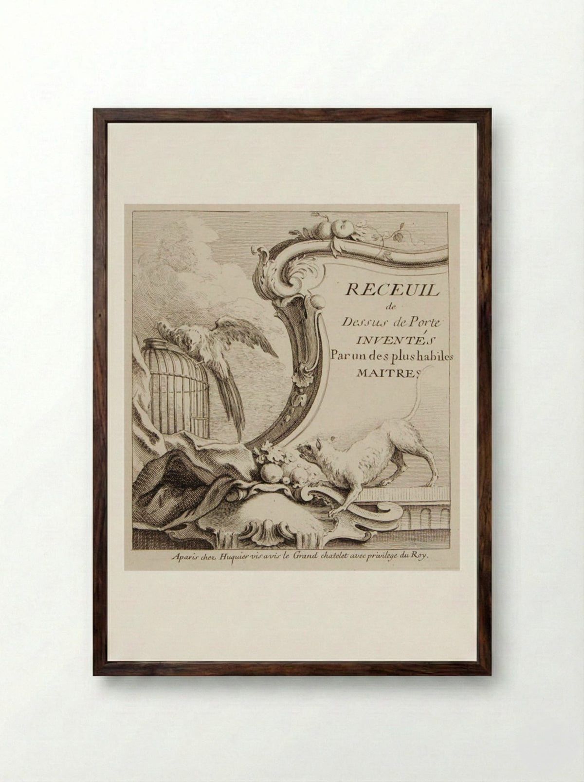 Titlepage (Receuil de Dessus de Porte) - Gabriel Huquier - Framed Print Dark Wood