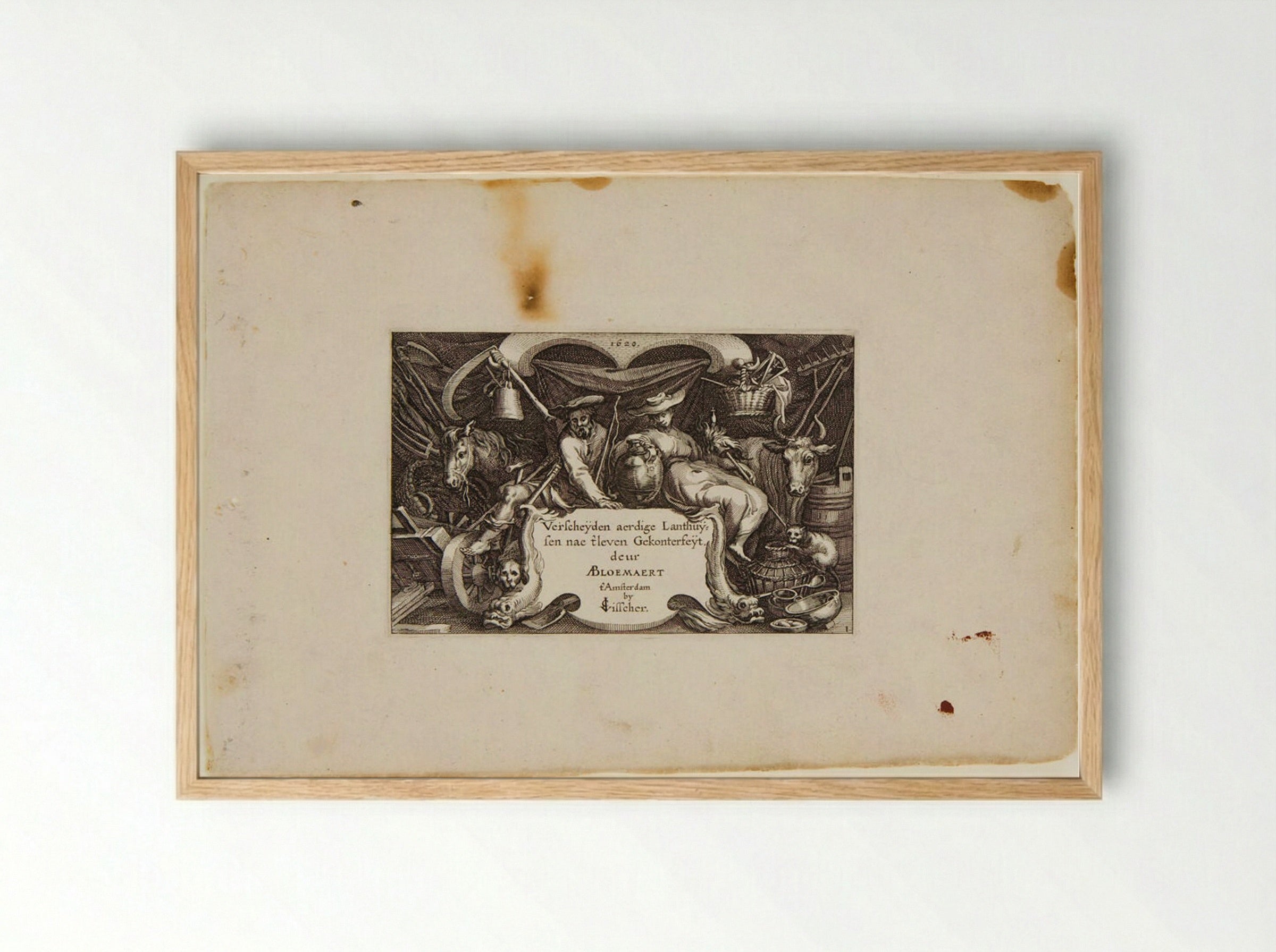 Titlepage (Verscheyden aerdige Lanthuysen) - Claes Jansz. Visscher - Framed Print Wood