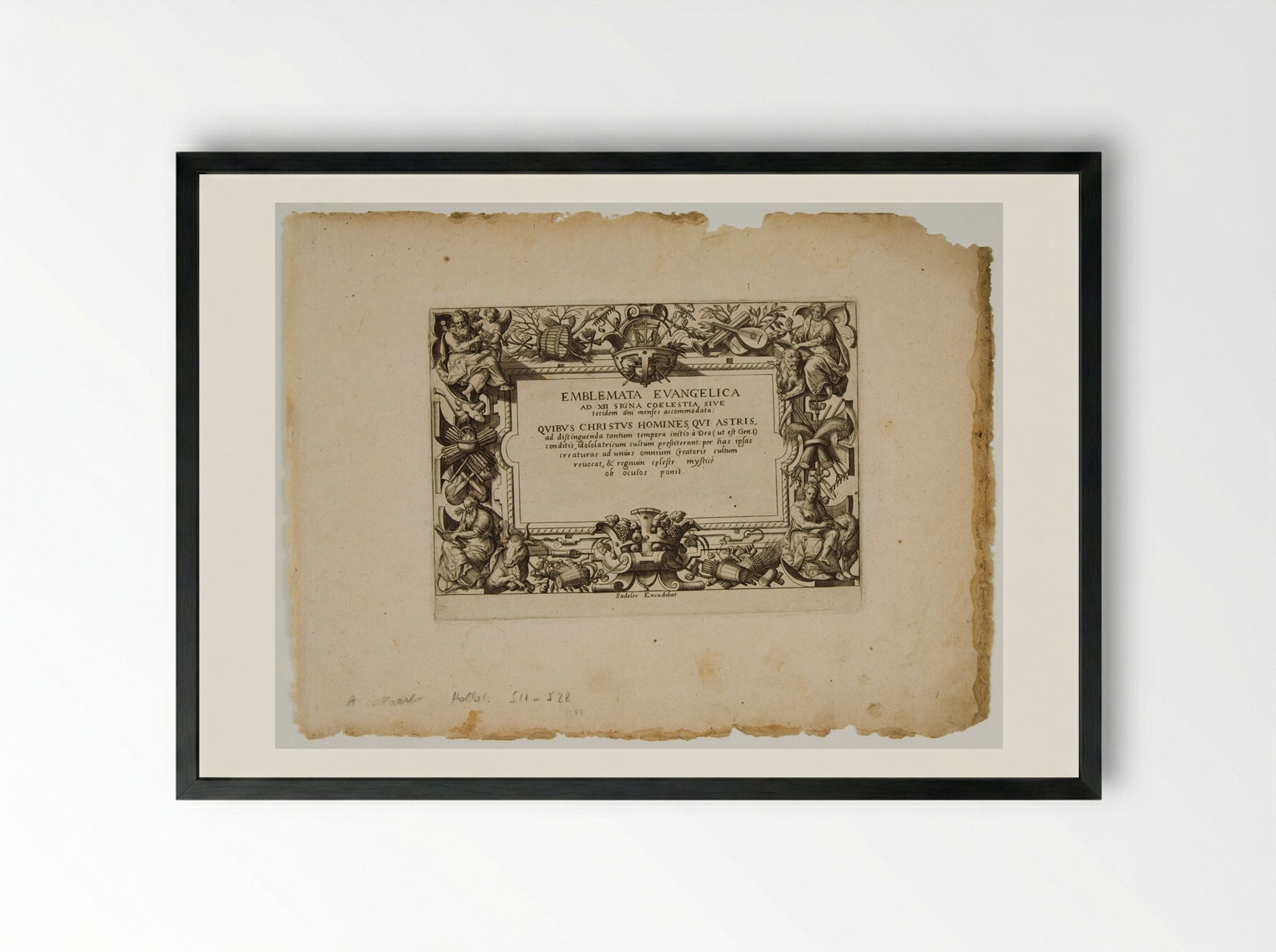 Titlepage for Emblemata Evangelica - Adriaen Collaert - Framed Print Black