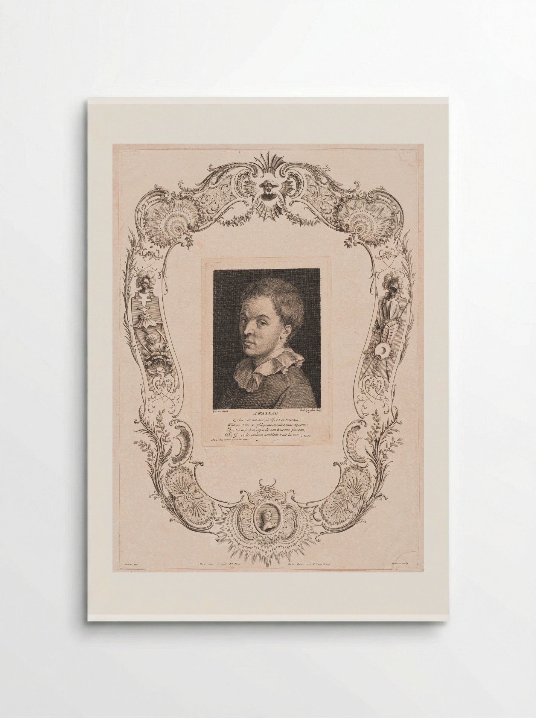 Titlepage for Engraved Works, in a Cartouche, Its Motifs Inspired by Don Quixote - Jean Moyreau - Poster