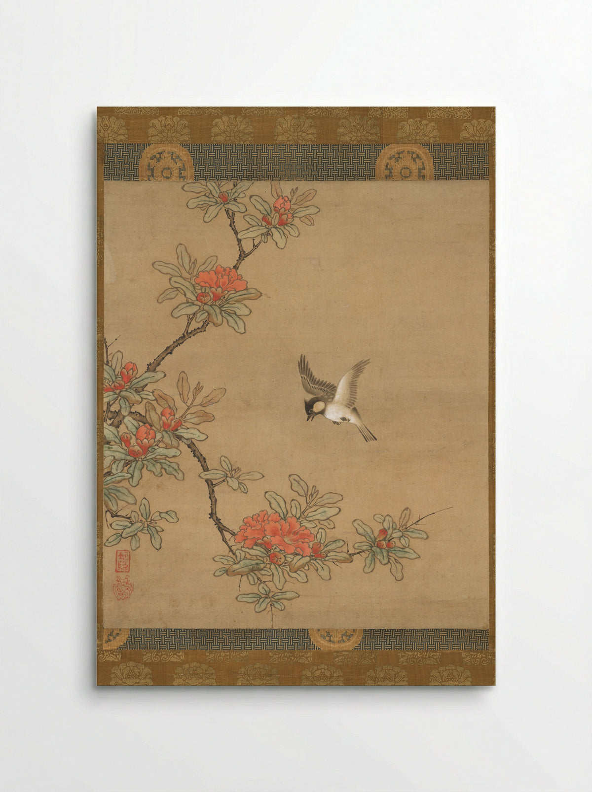 Titmouse with Pomegranate Flowers - Kano Yukinobu - Poster