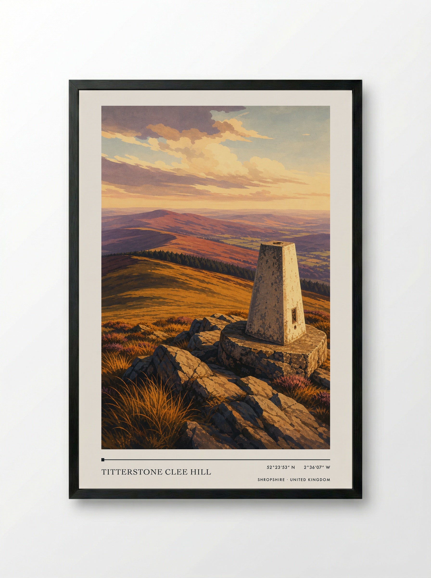 Titterstone Clee Hill Shropshire United Kingdom Travel Poster - Framed Print Black