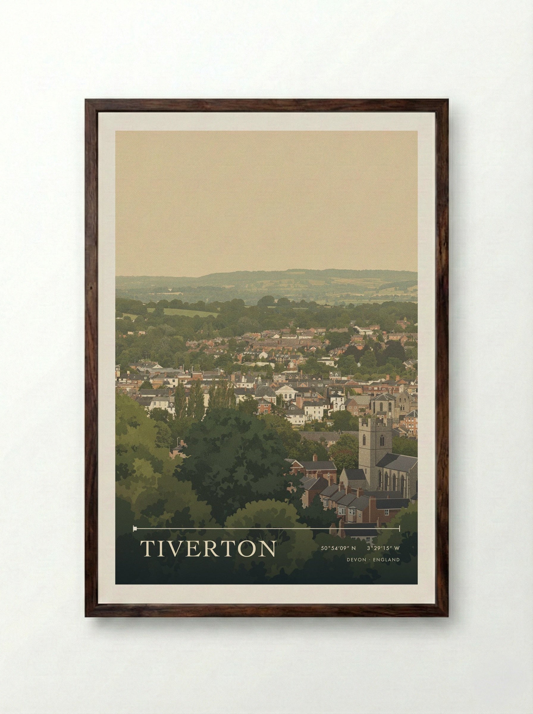 Tiverton Devon England Travel Poster - Framed Print Dark Wood
