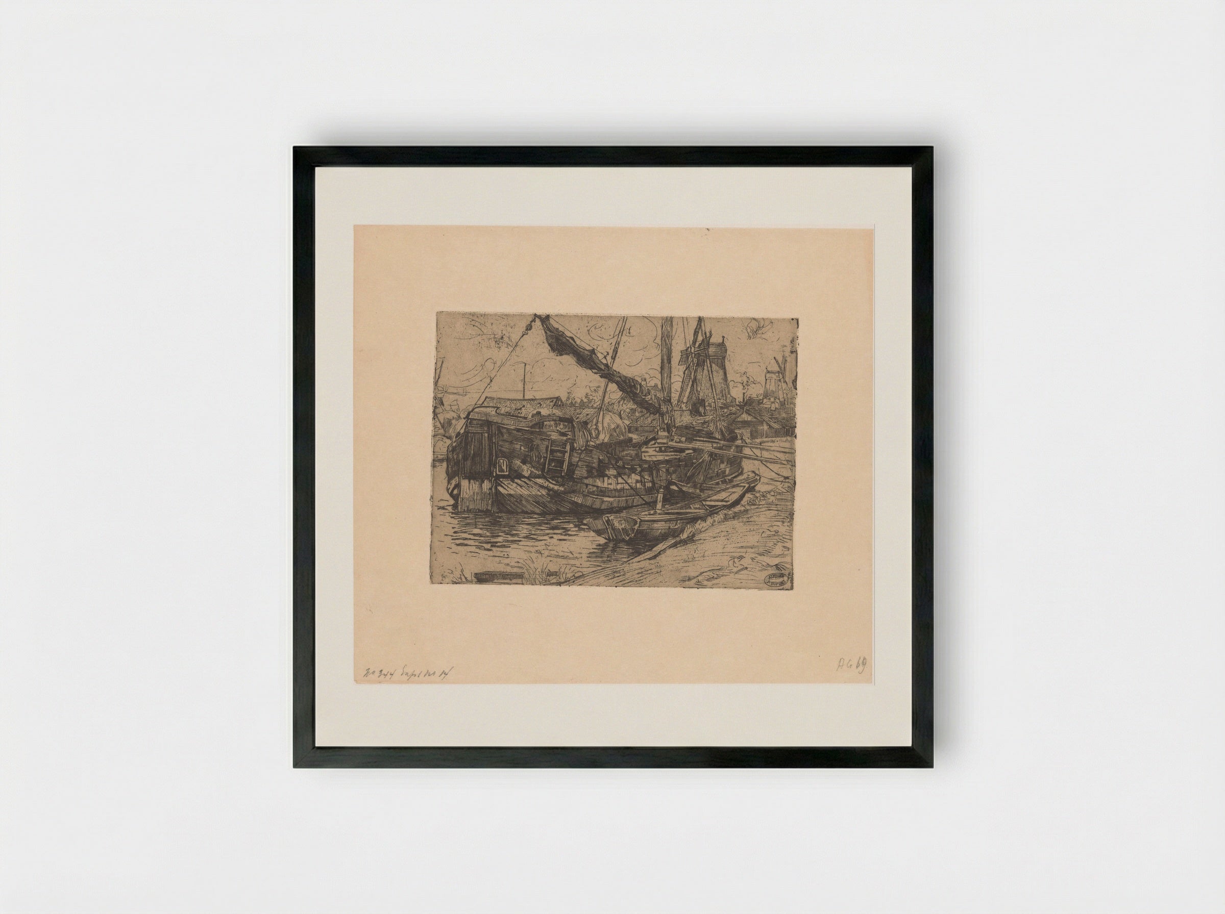 Tjalk in de Baarsjes in Amsterdam - Pieter Dupont - Framed Print Black