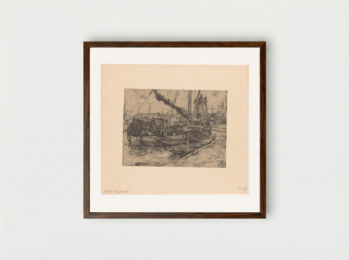 Tjalk in de Baarsjes in Amsterdam - Pieter Dupont - Framed Print Dark Wood