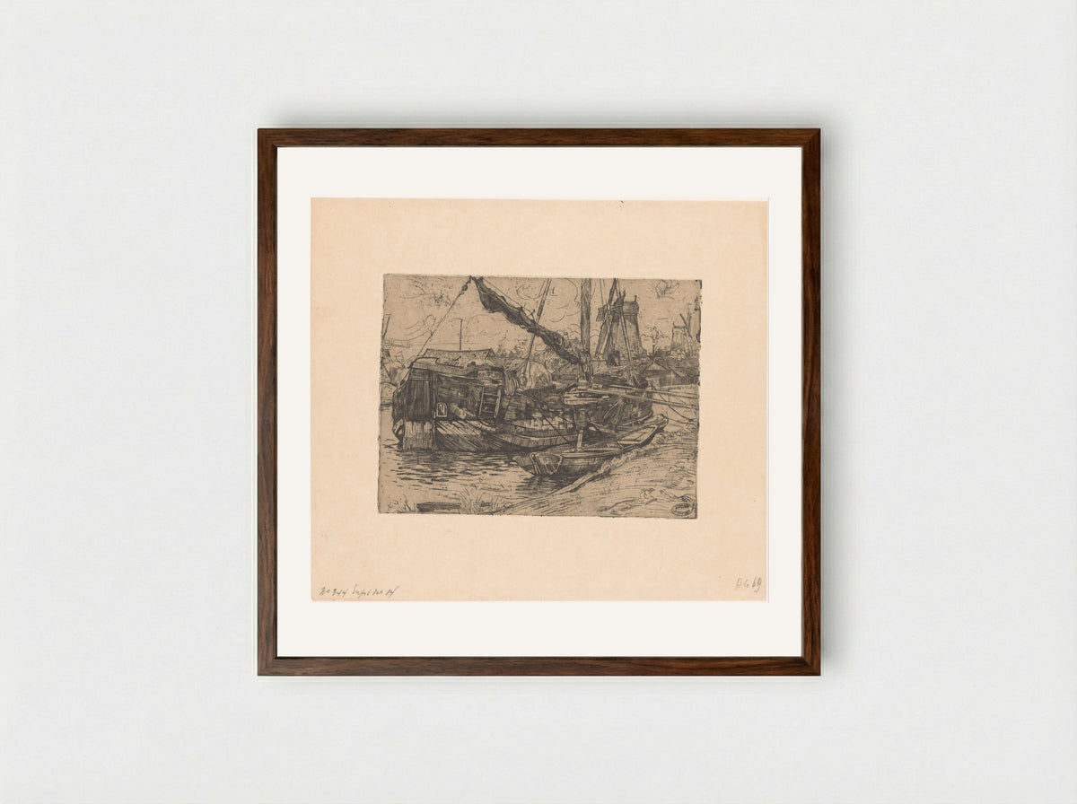 Tjalk in de Baarsjes in Amsterdam - Pieter Dupont - Framed Print Dark Wood