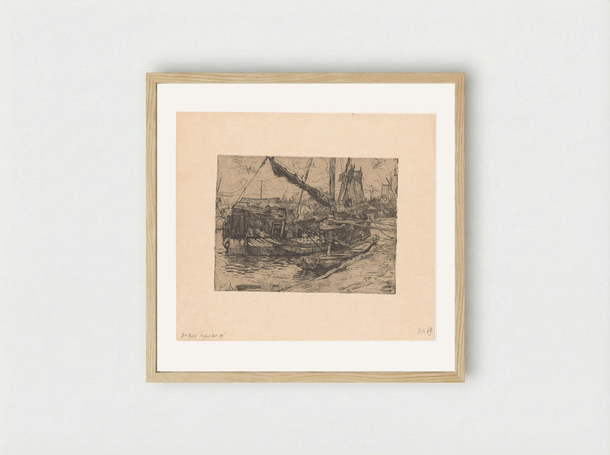 Tjalk in de Baarsjes in Amsterdam - Pieter Dupont - Framed Print Wood