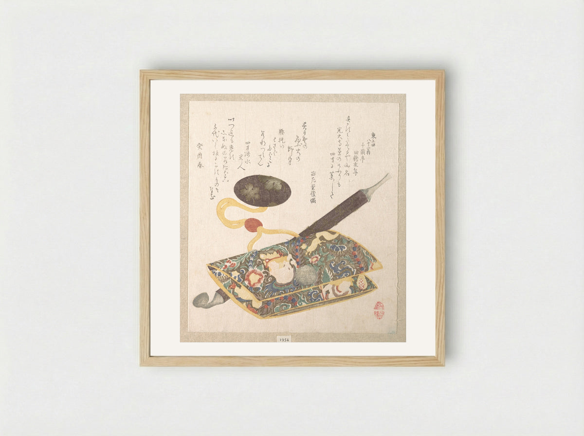 Tobacco Pouch and Pipe - Kubo Shunman - Framed Print Wood