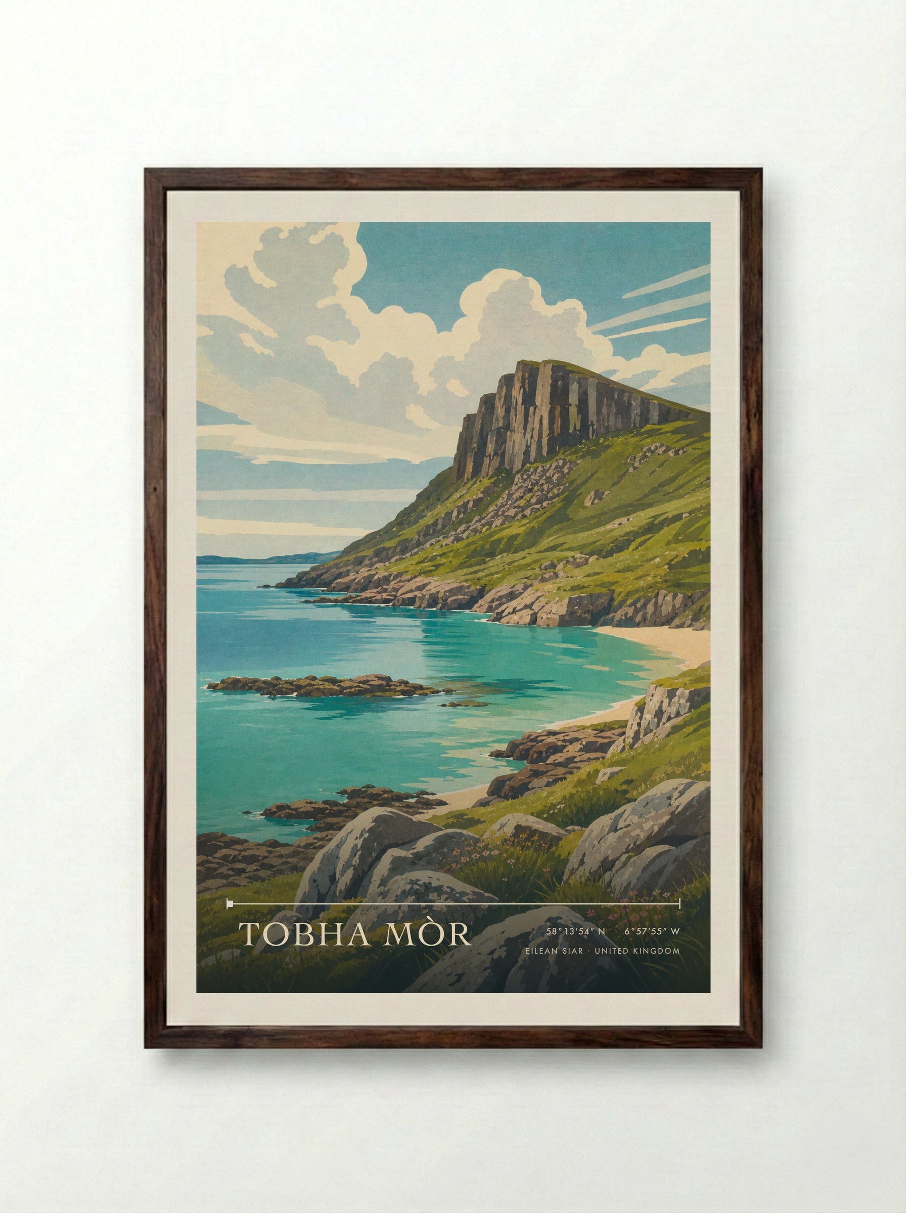 Tobha Mòr Eilean Siar United Kingdom Travel Poster - Framed Print Dark Wood