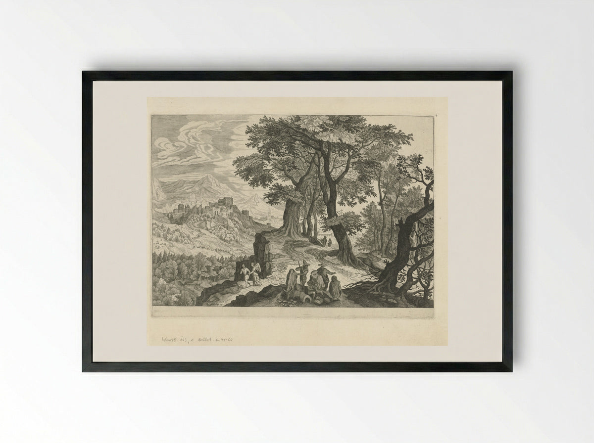 Tobias and the Angel in a Landscape - Aegidius Sadeler (II) - Framed Print Black