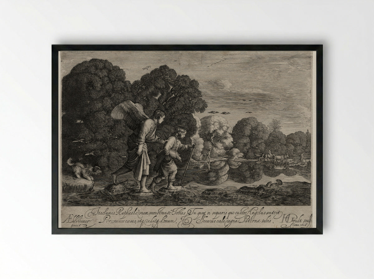 Tobias and the Angel (small plate) - Hendrik Goudt - Framed Print Black