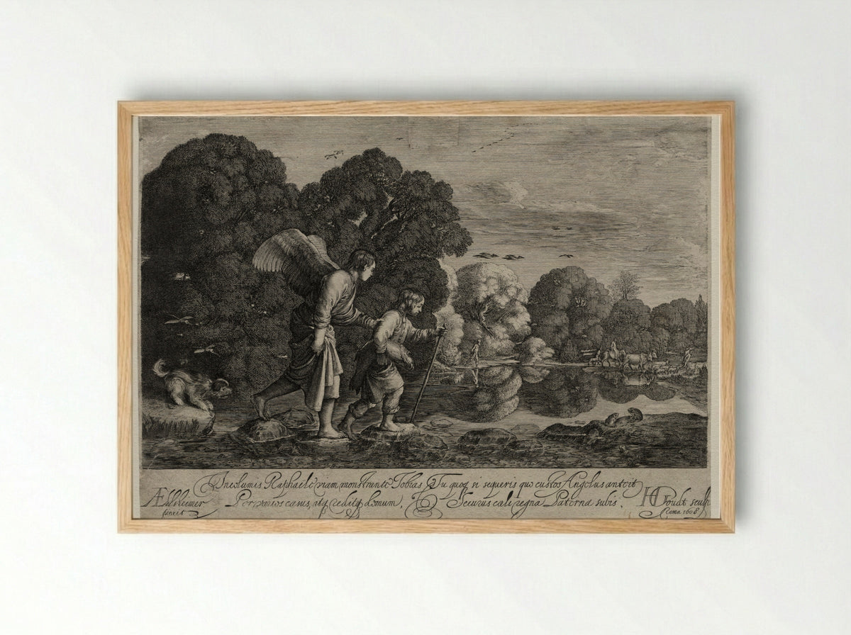 Tobias and the Angel (small plate) - Hendrik Goudt - Framed Print Wood