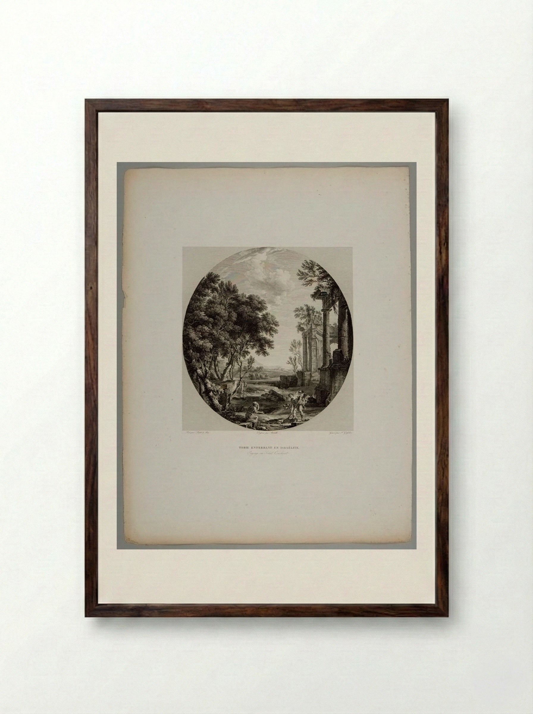 Tobit Burying an Israelite - Johann Martin Friedrich Geissler - Framed Print Dark Wood