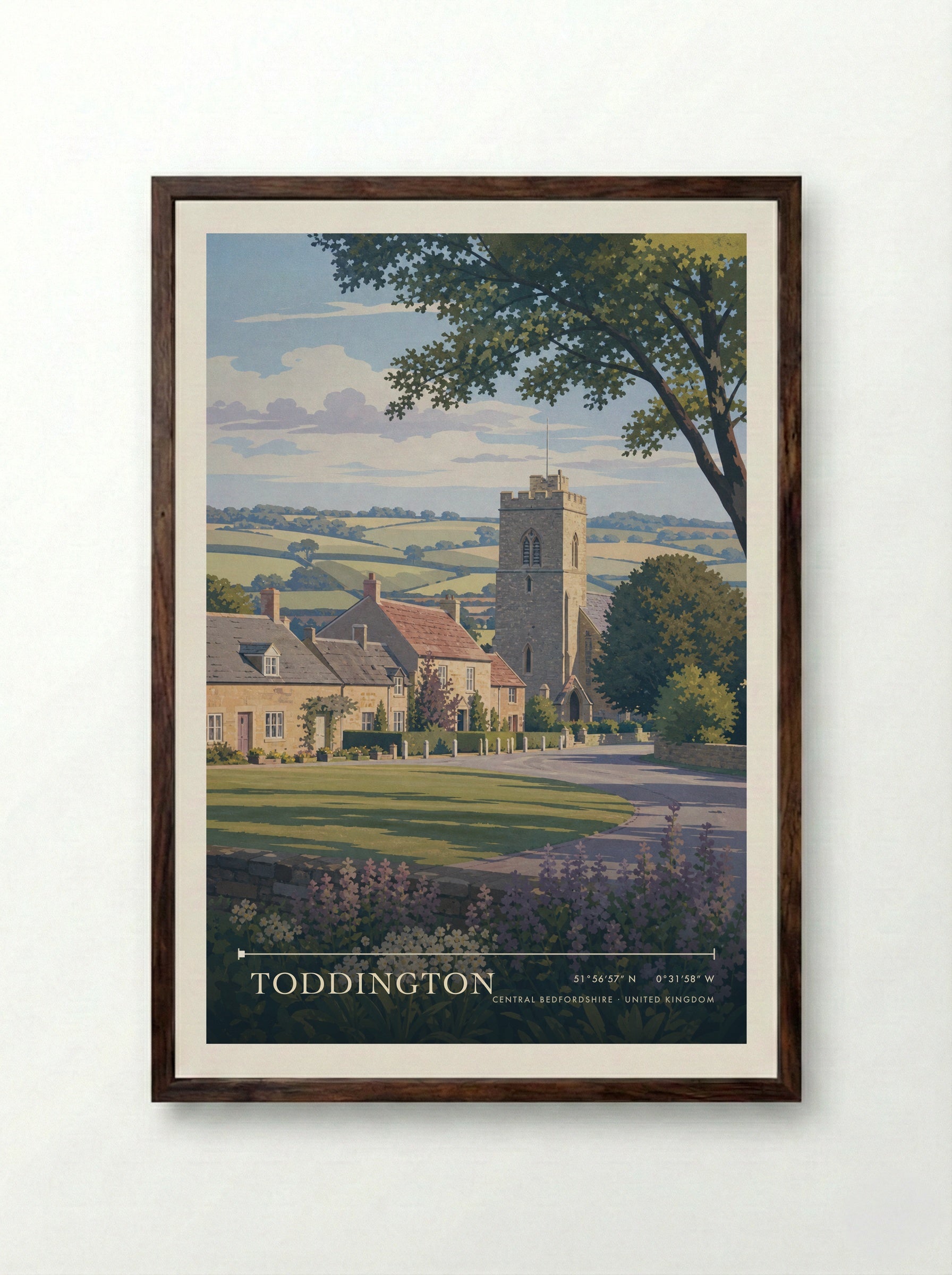 Toddington Central Bedfordshire United Kingdom Travel Poster - Framed Print Dark Wood