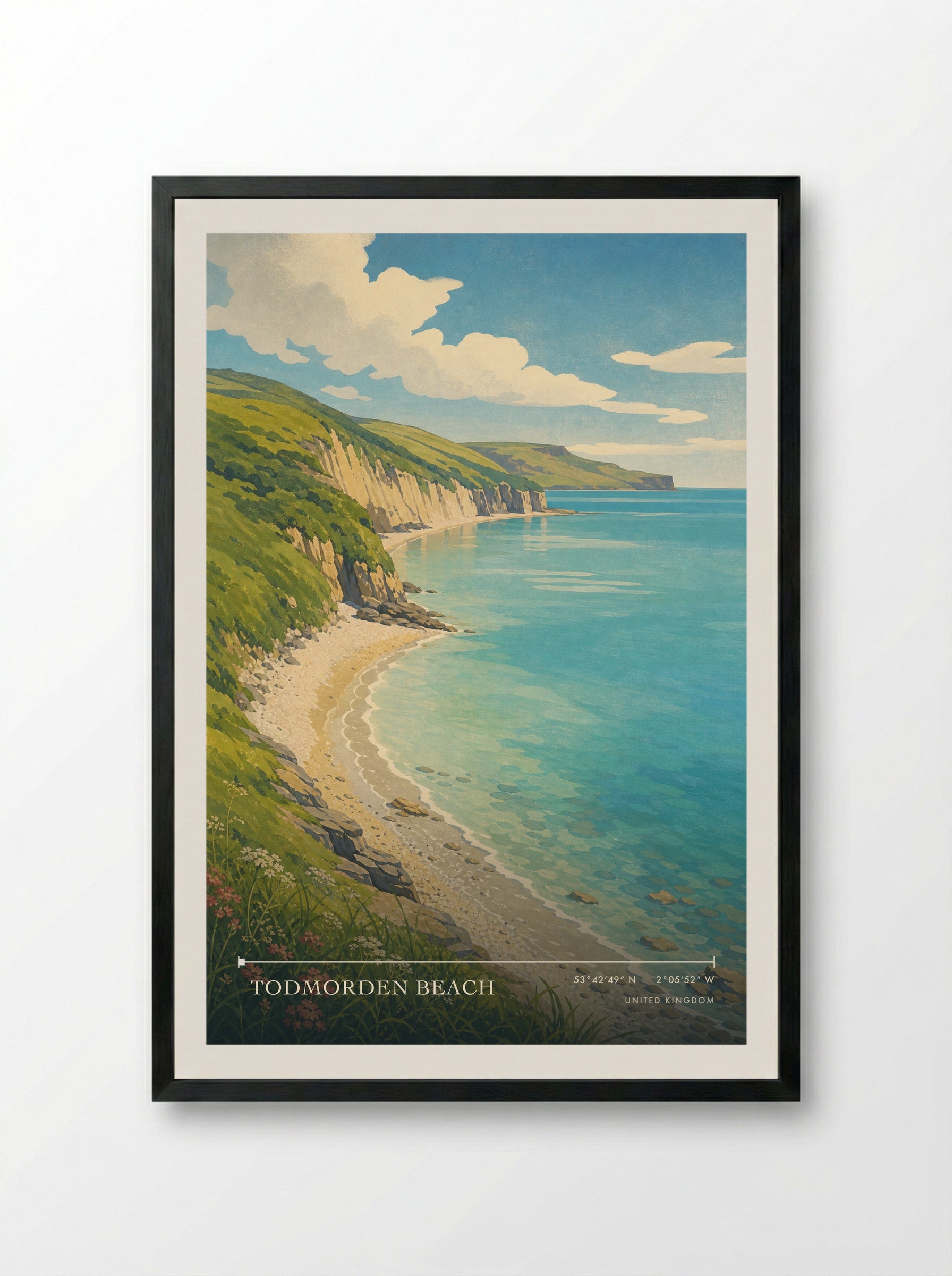 Todmorden Beach United Kingdom Travel Poster - Framed Print Black