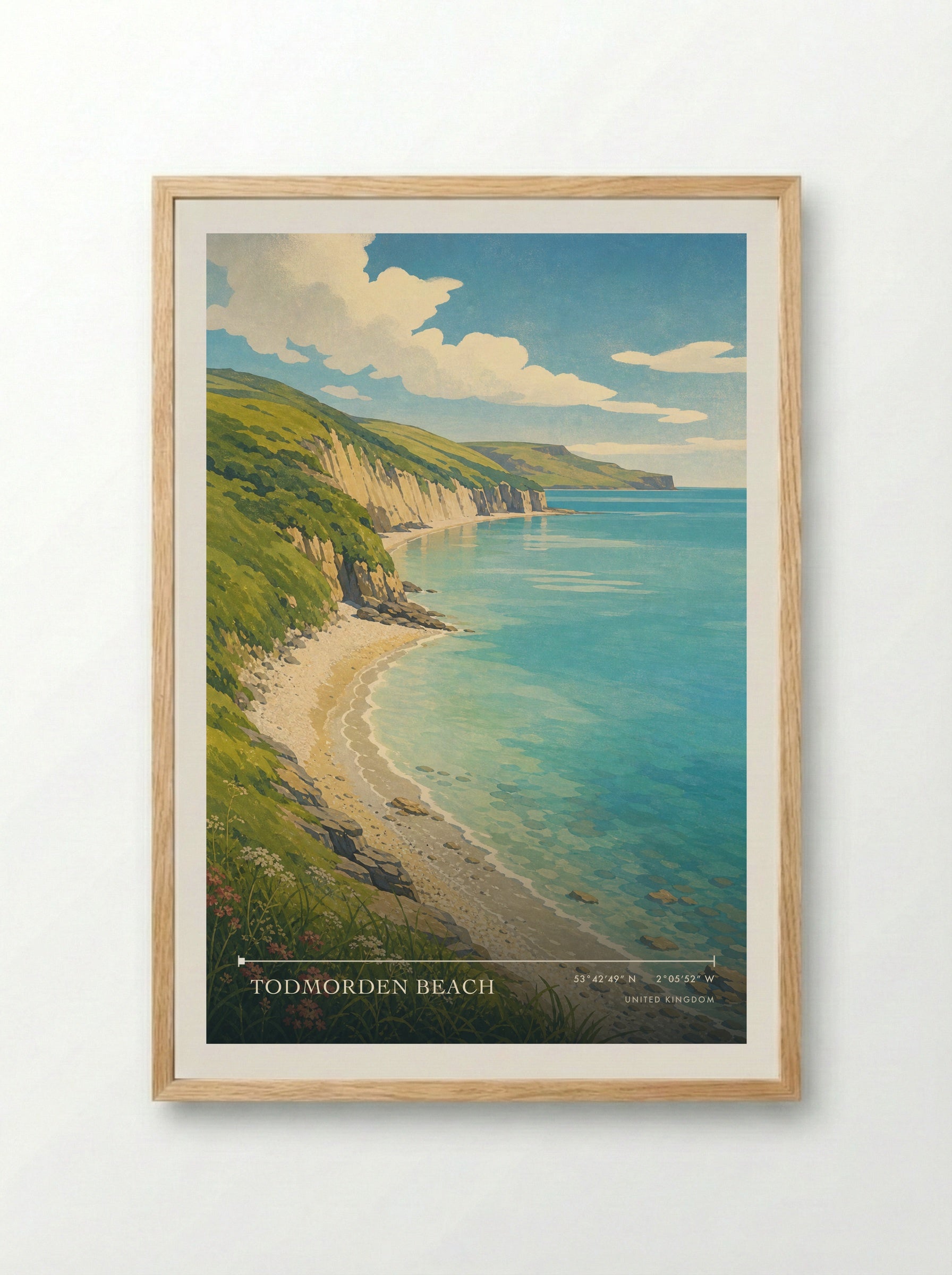 Todmorden Beach United Kingdom Travel Poster - Framed Print Wood
