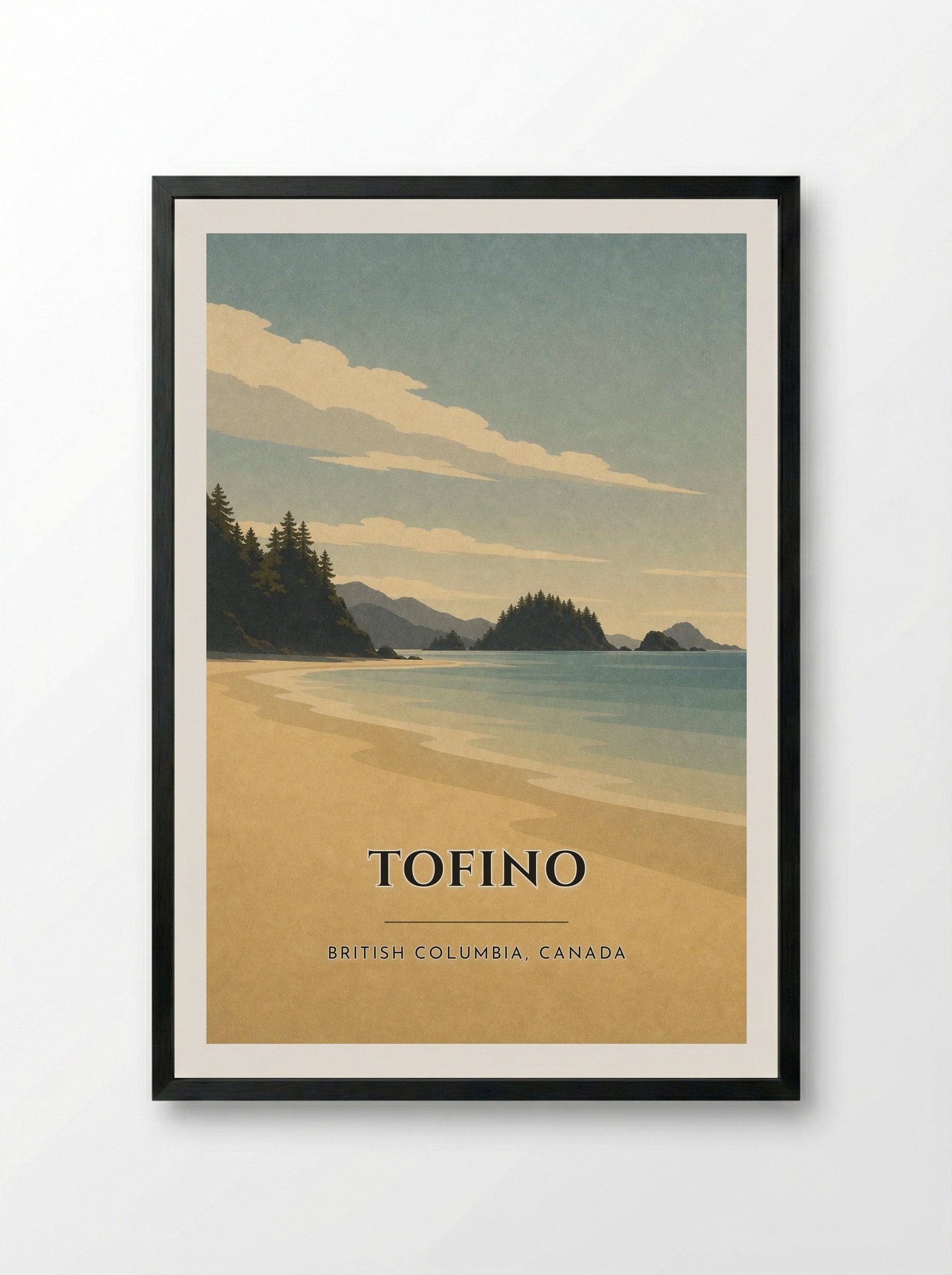 Tofino Travel Poster Artwork - Framed Print Black