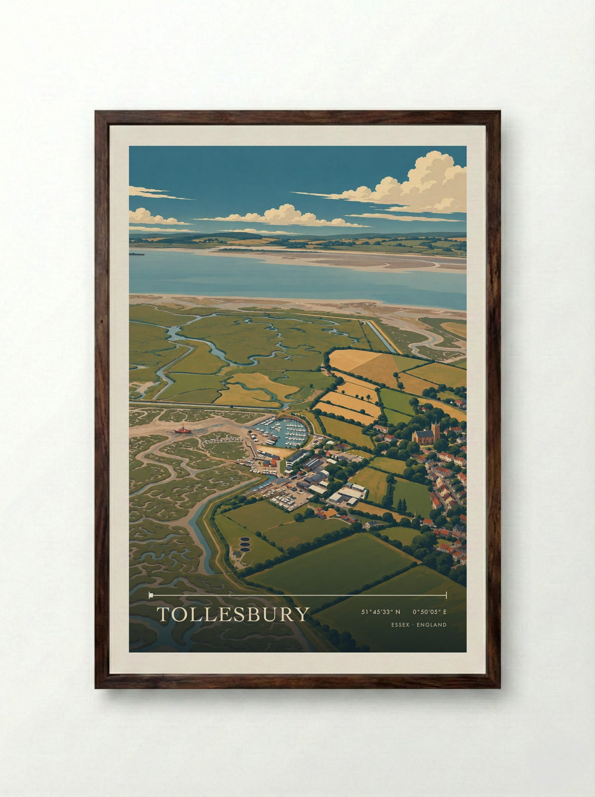 Tollesbury Essex England Travel Poster - Framed Print Dark Wood
