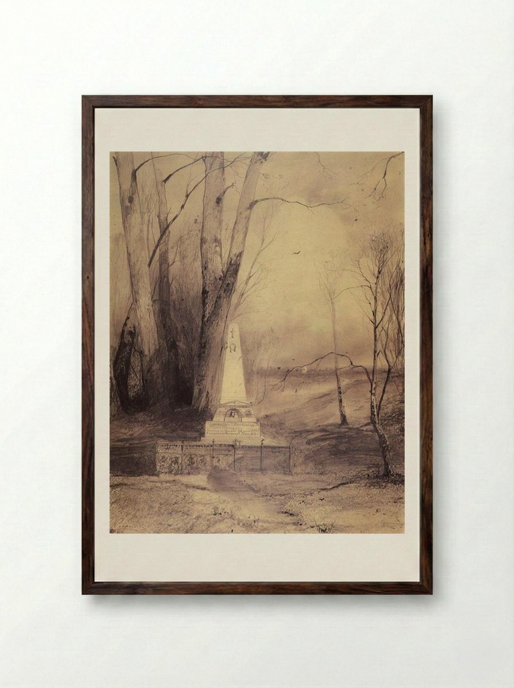 Tomb of Alexander Pushkin in Svyatogorsky Monastery - Aleksey Savrasov - Framed Print Dark Wood