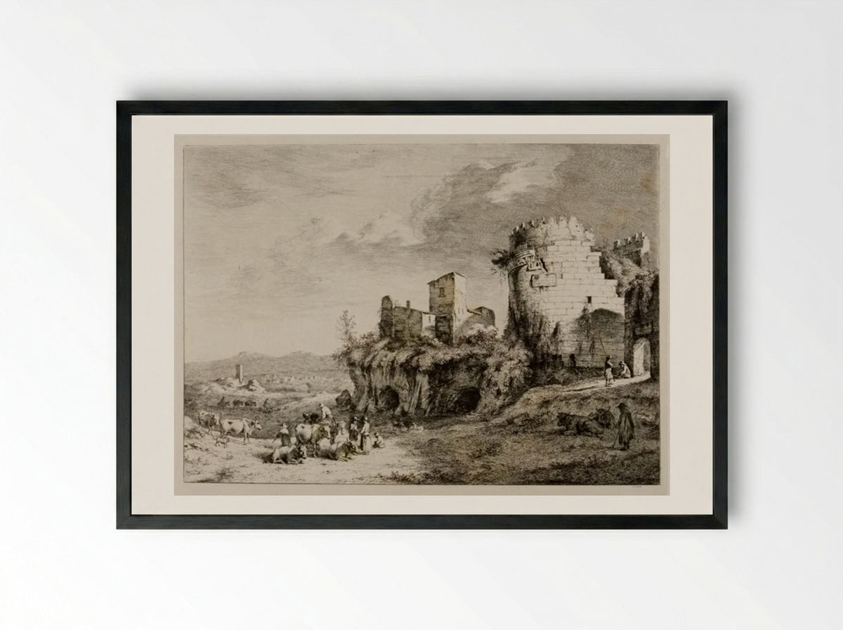 Tomb of Cecilia Metella - Jean-Jacques de Boissieu - Framed Print Black