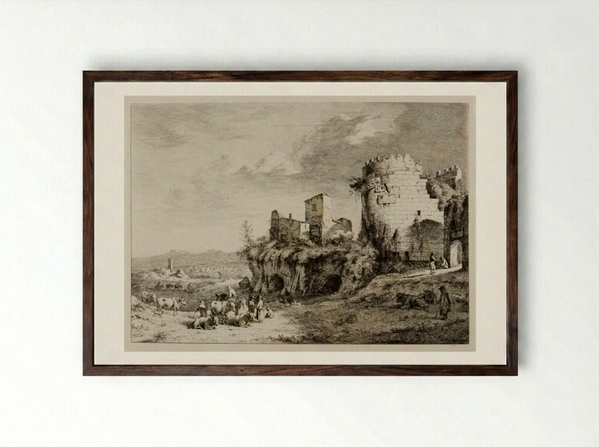 Tomb of Cecilia Metella - Jean-Jacques de Boissieu - Framed Print Dark Wood