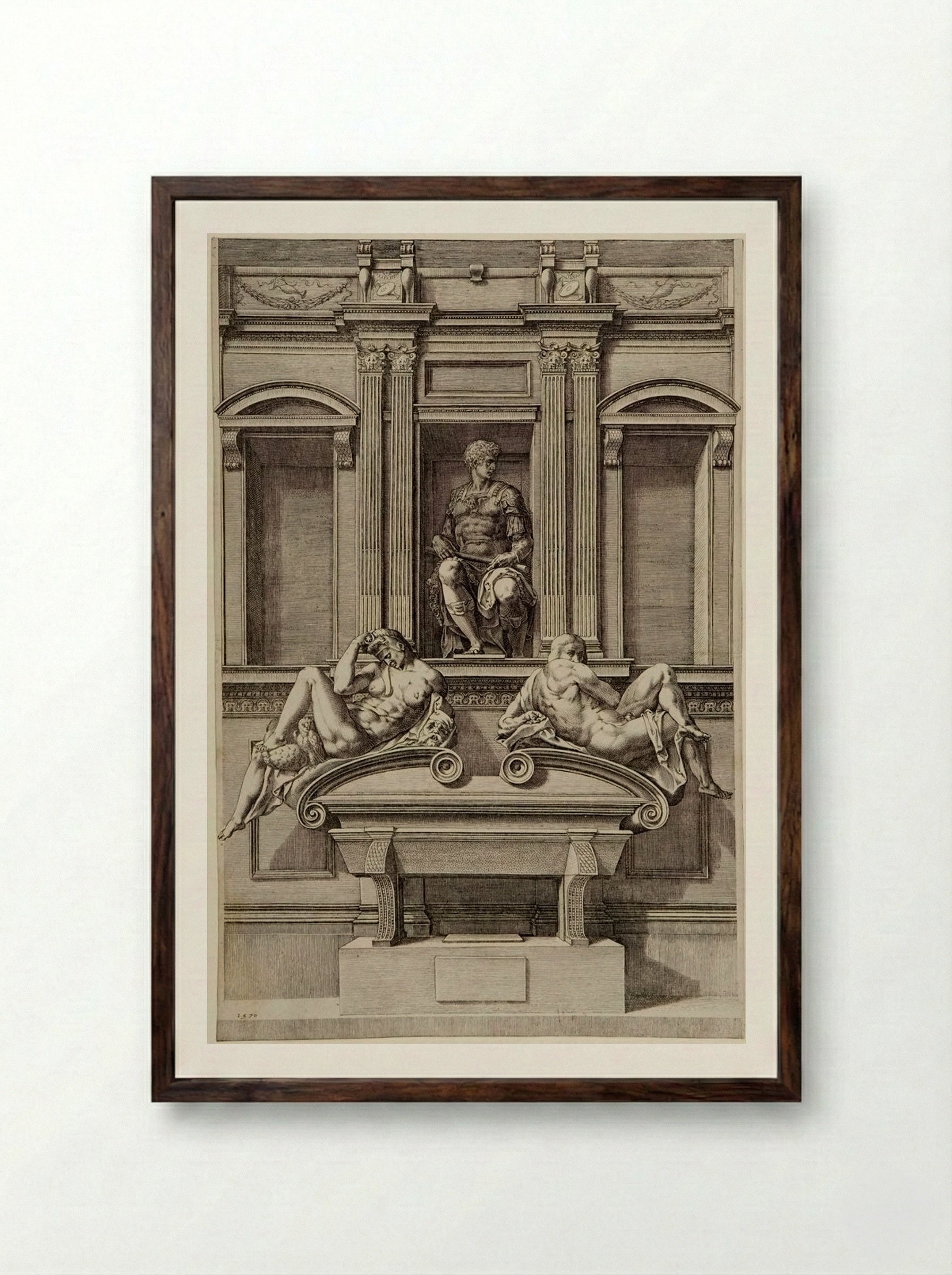 Tomb of Giuliano de' Medici - Cornelis Cort - Framed Print Dark Wood