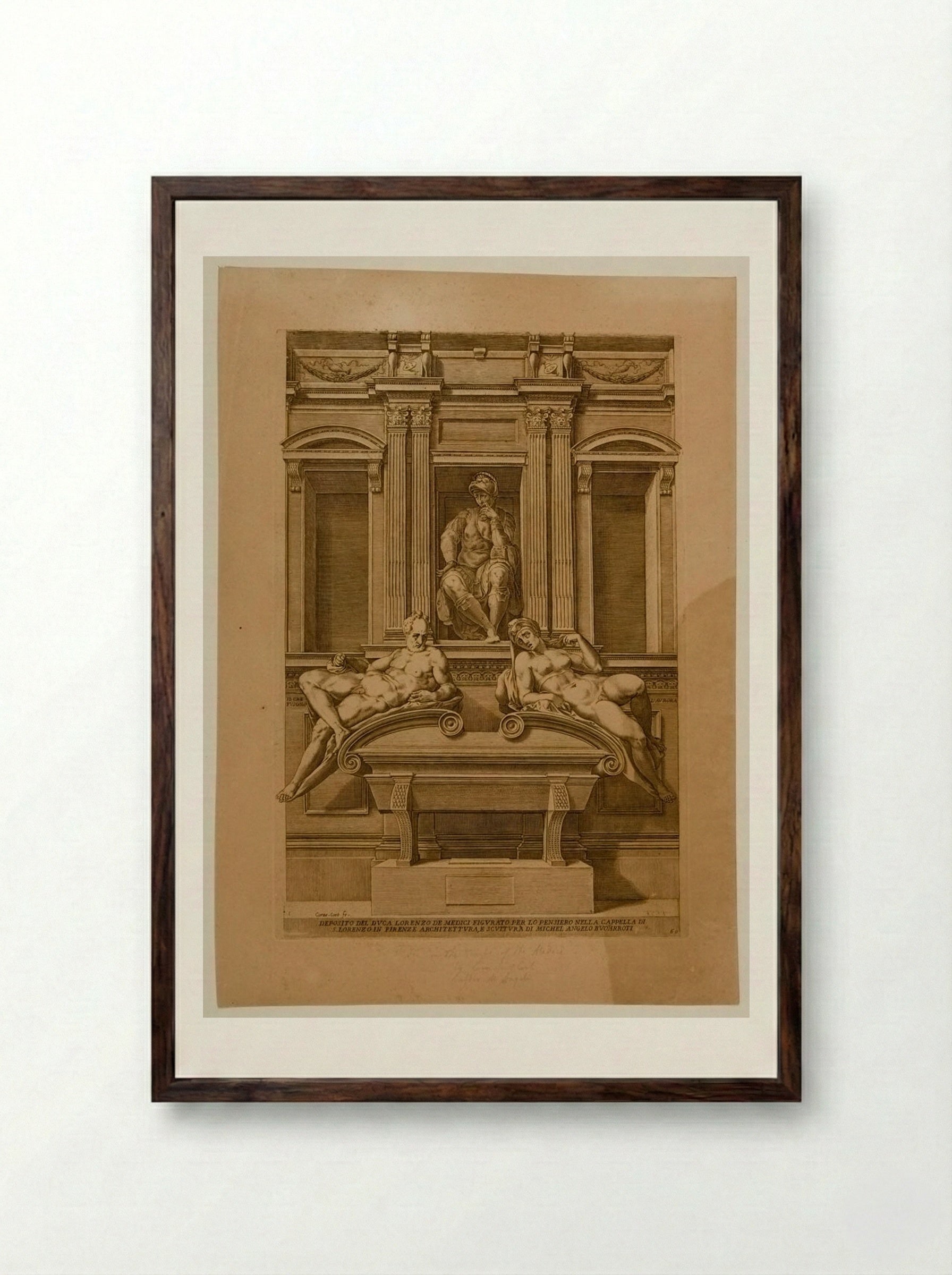 Tomb of Lorenzo de Medici - Cornelis Cort - Framed Print Dark Wood