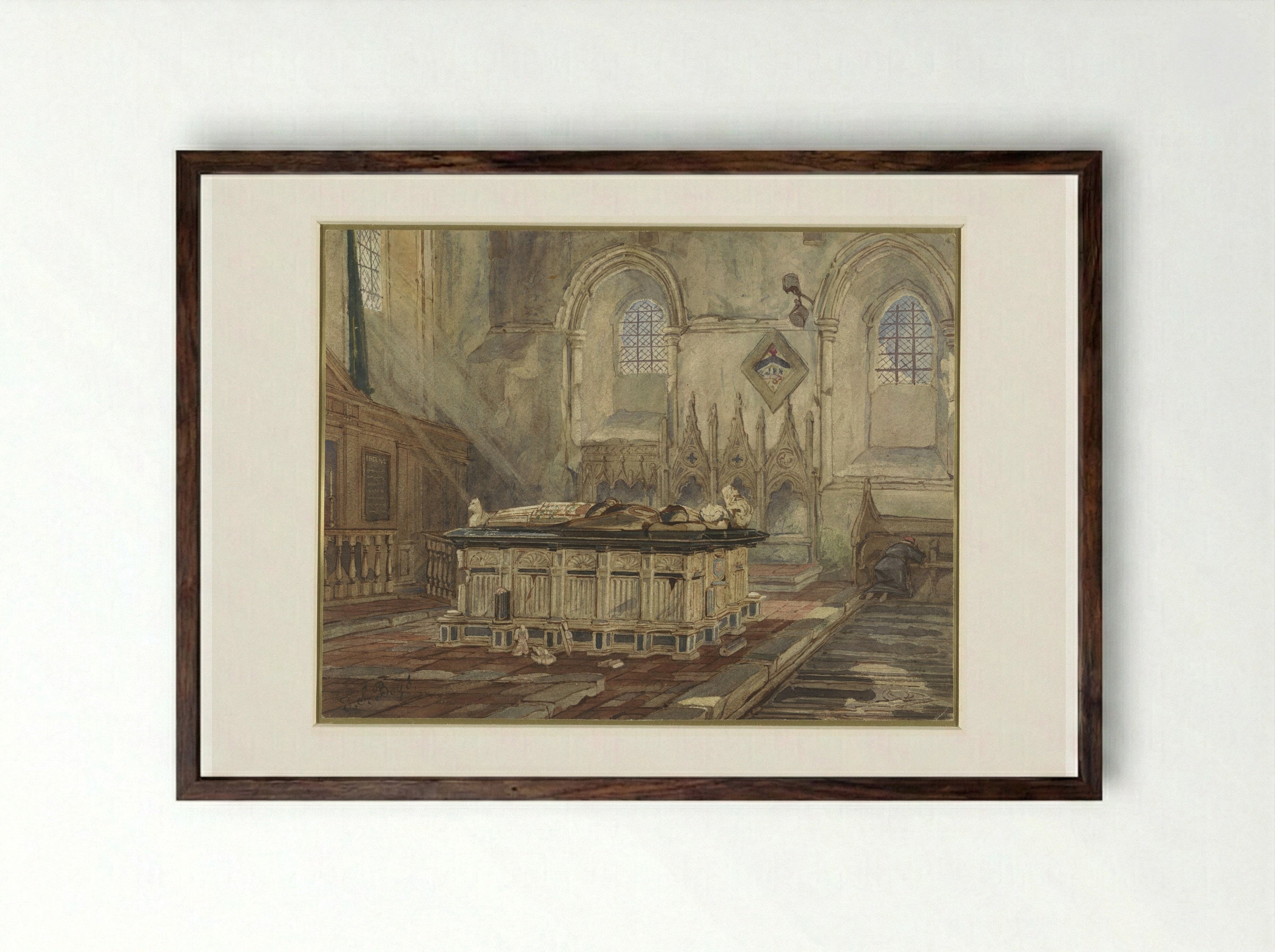 Tomb of Sir George Brooke, Lord Cobham and his wife Anne - Thomas Shotter Boys - Framed Print Dark Wood
