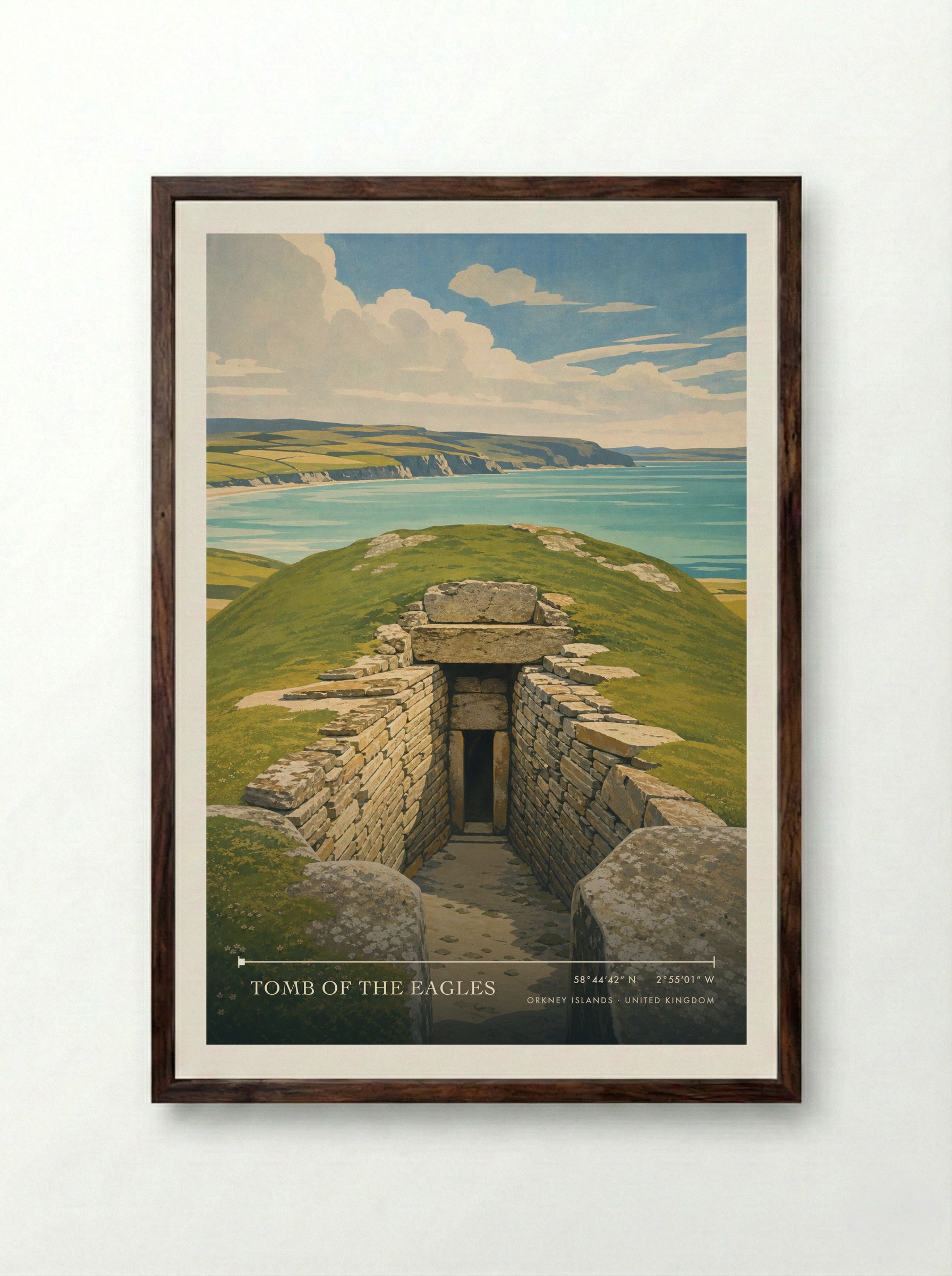 Tomb of the Eagles Orkney Islands United Kingdom Travel Poster - Framed Print Dark Wood