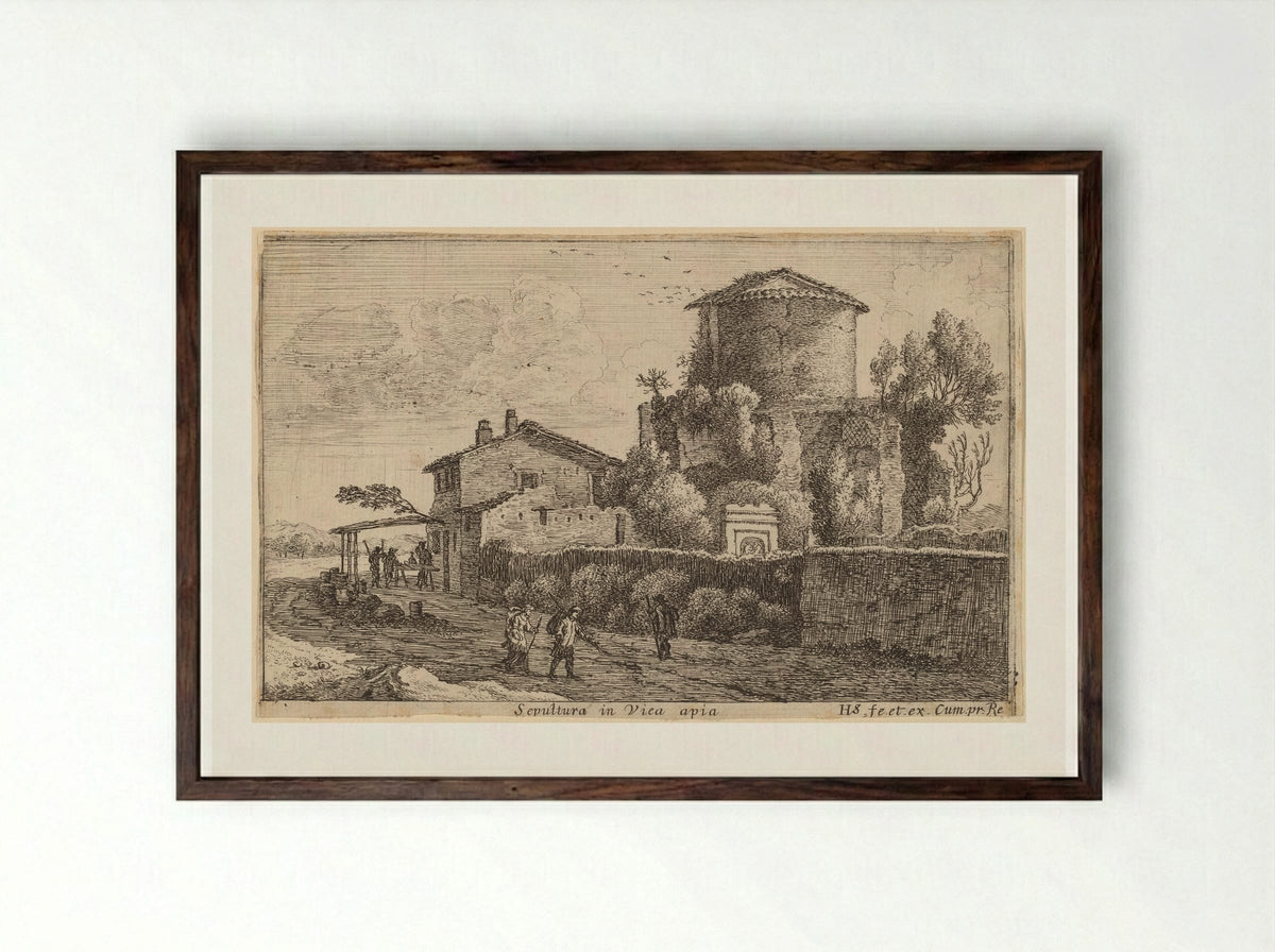 Tomb on the Via Appia - Herman van Swanevelt - Framed Print Dark Wood