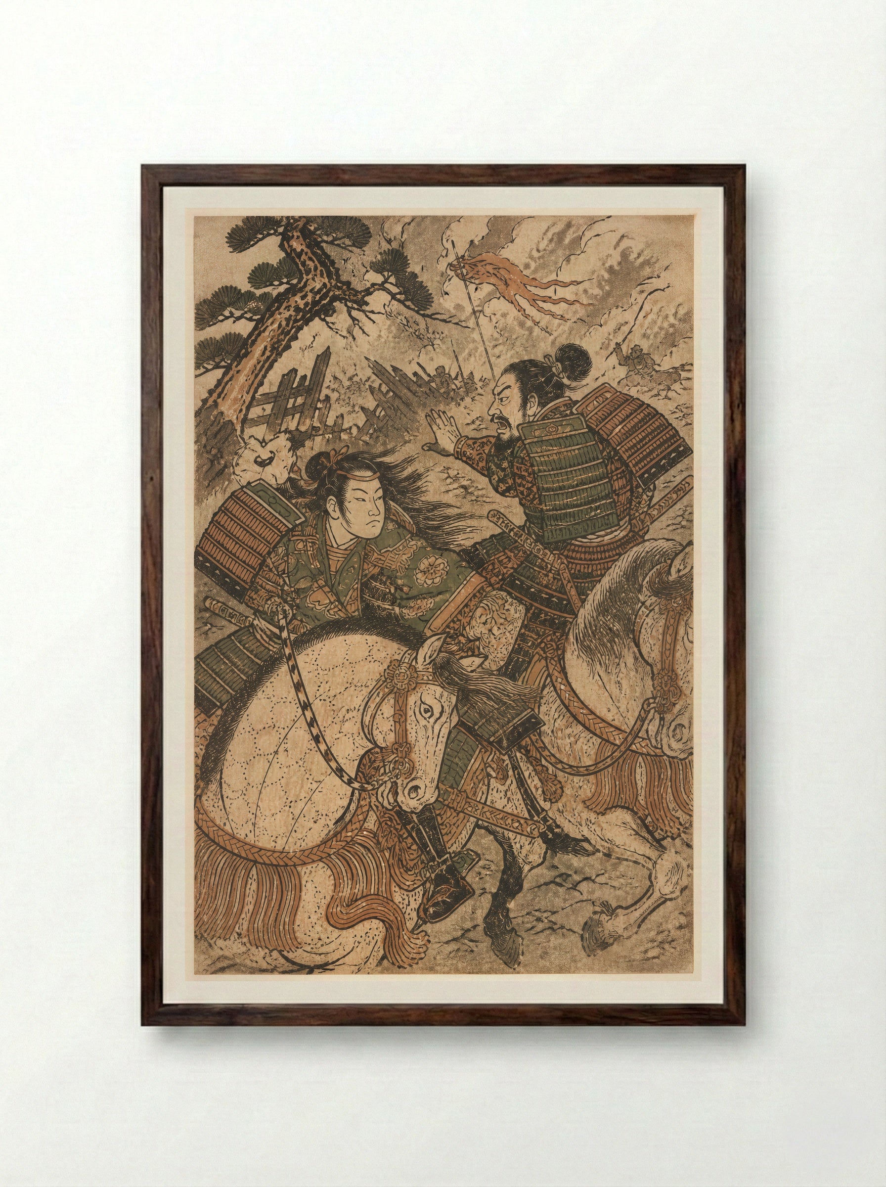 Tomoe Gozen at Awazu: The Order to Ride - Framed Print Dark Wood
