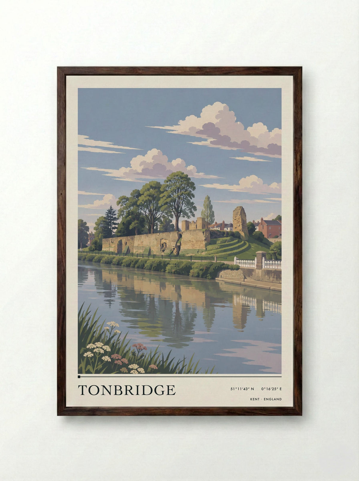 Tonbridge, Kent | Travel Poster - Framed Print Dark Wood