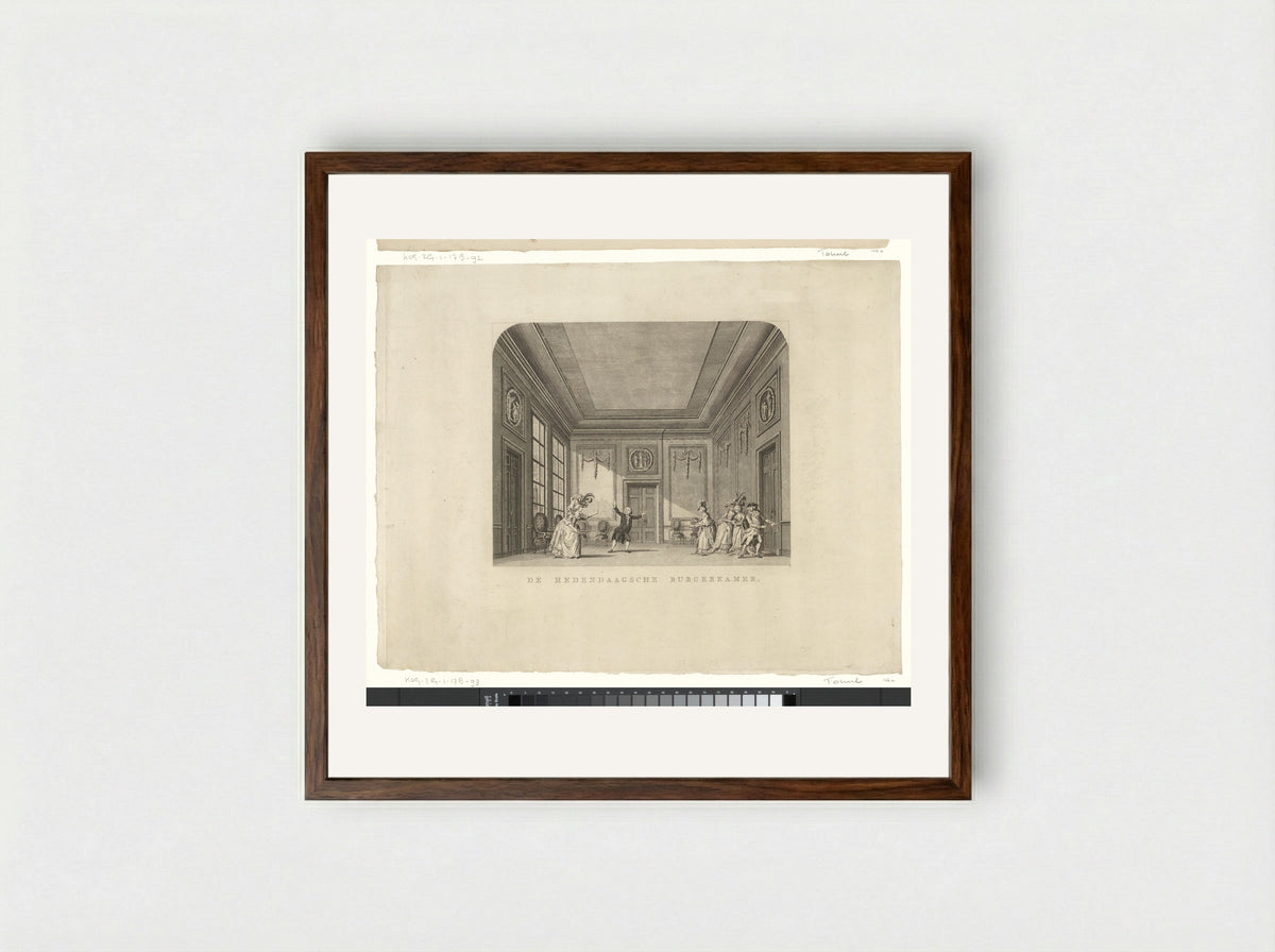 Toneeldecor: De Hedendaagsche Burgerkamer - Cornelis Brouwer - Framed Print Dark Wood